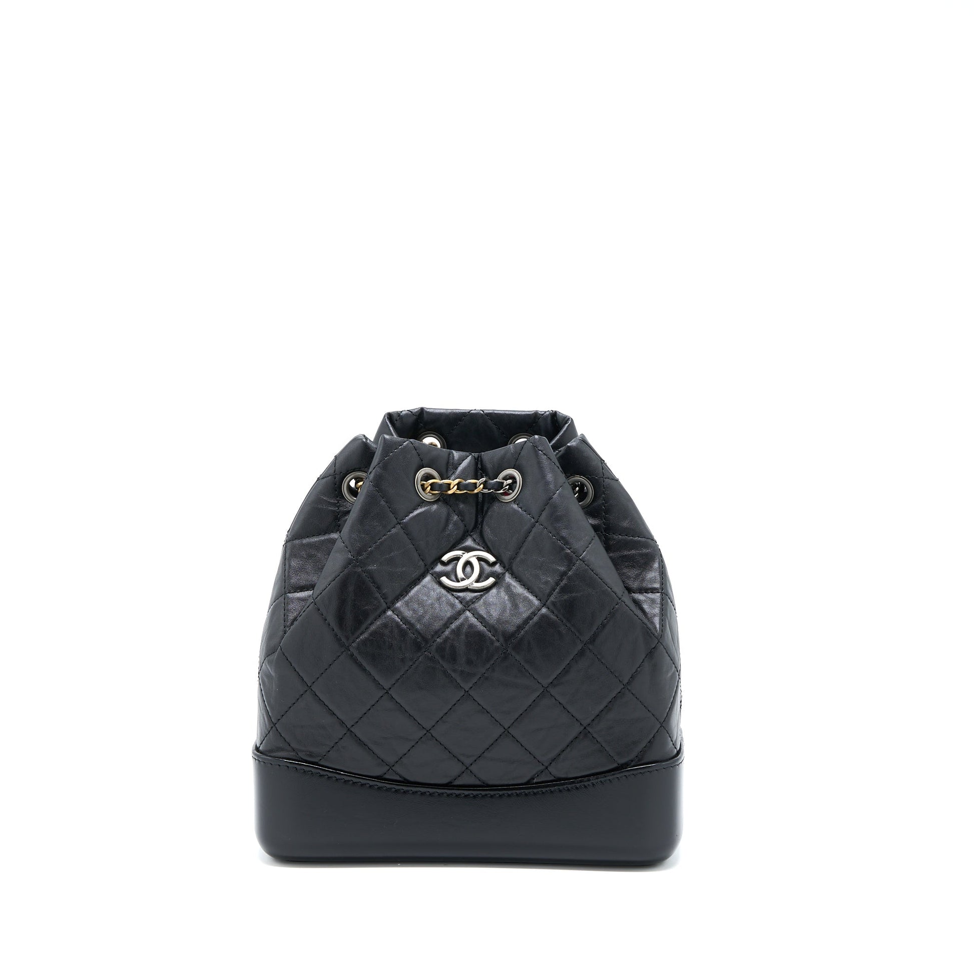 Chanel Gabrielle Backpack Aged Calfskin Hardware Microchip Multicolor Black Small