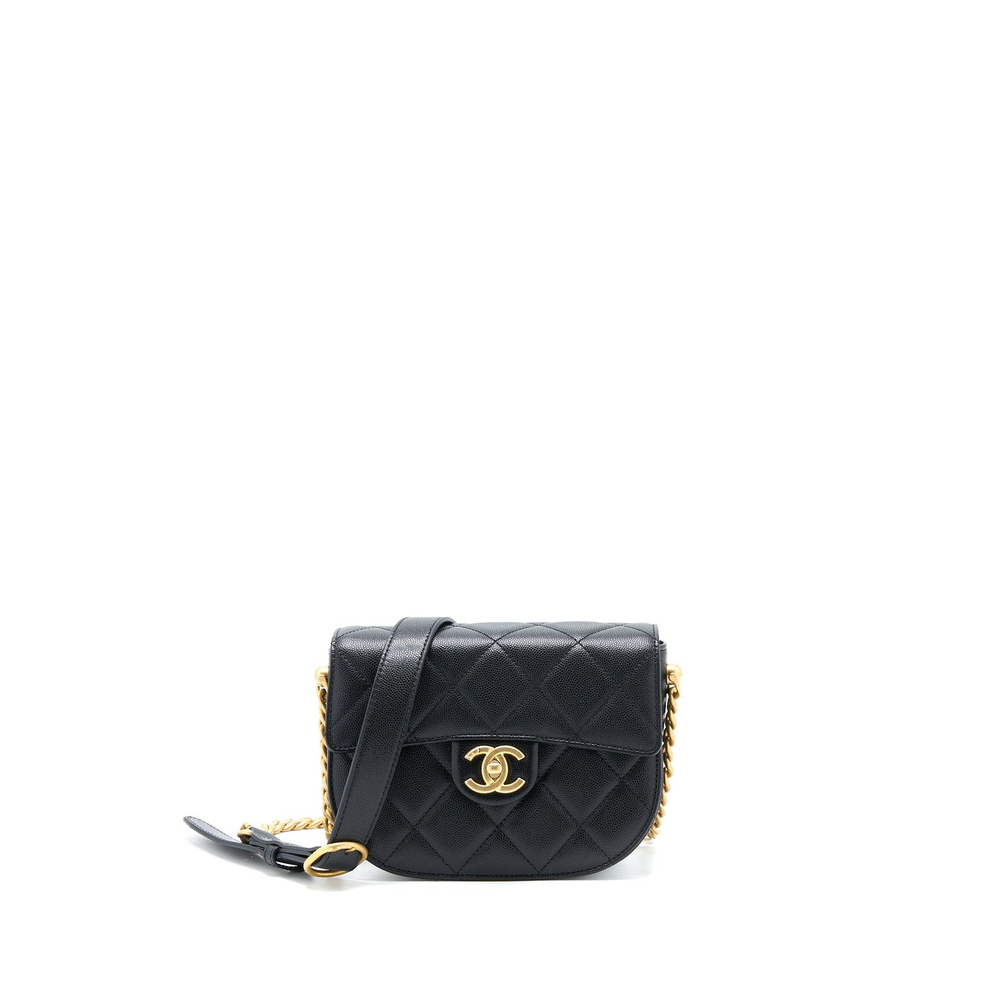 Chanel 22B Round Messenger Grained Calfskin Brushed Black Messenger Bag
