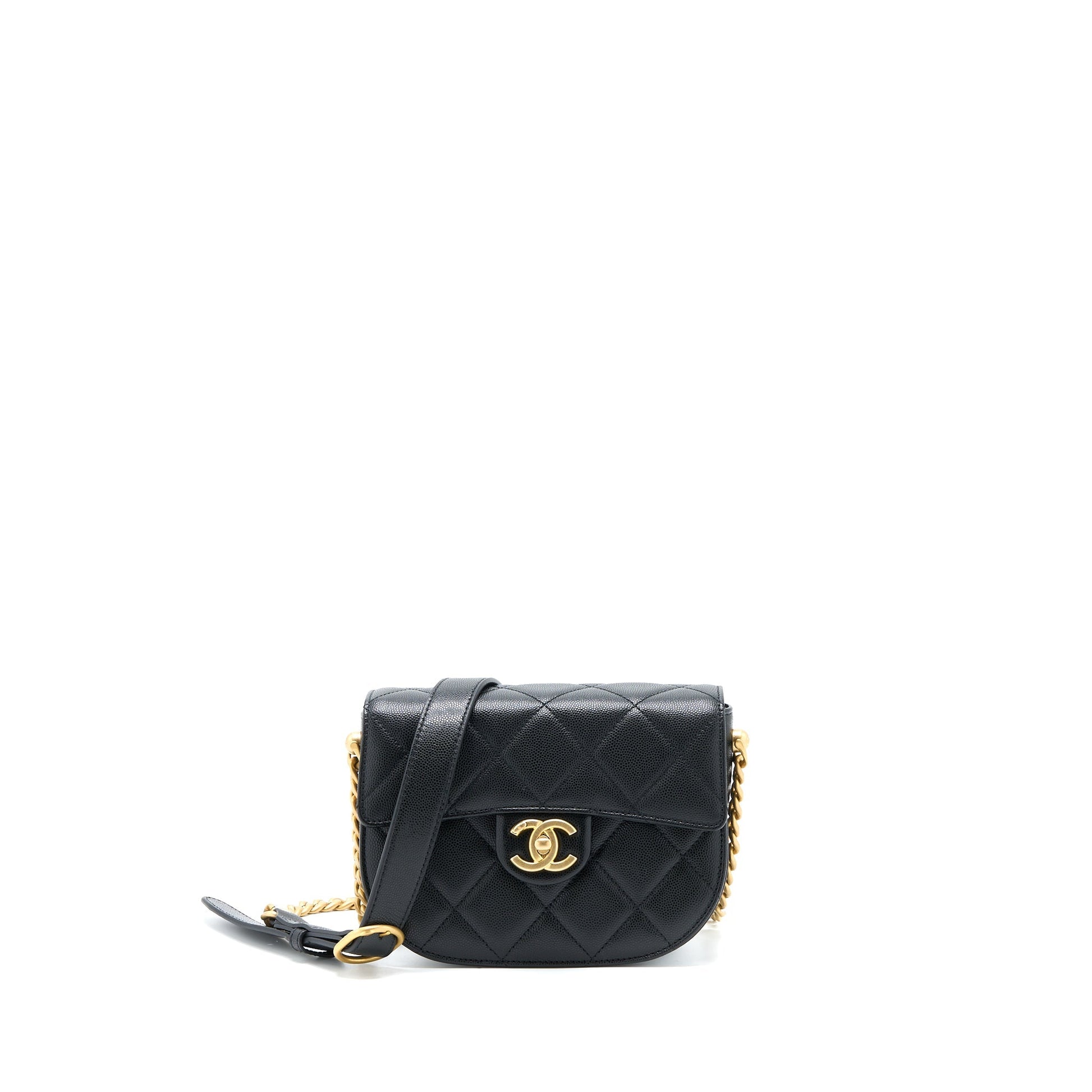 Chanel 22B Round Messenger Grained Calfskin Brushed Black Messenger Bag