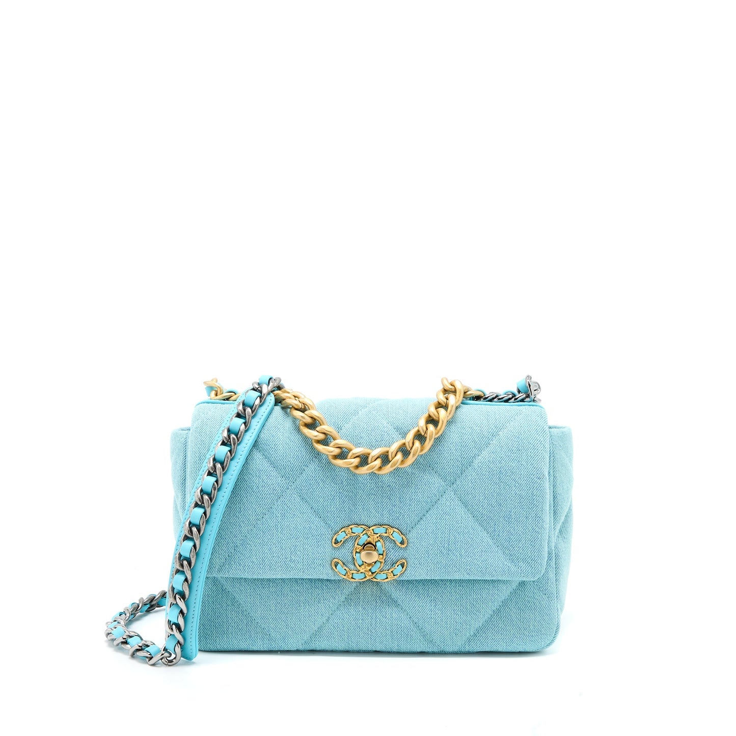 Chanel 19 Denim Light Hardware Multicolour Blue Small Handbag