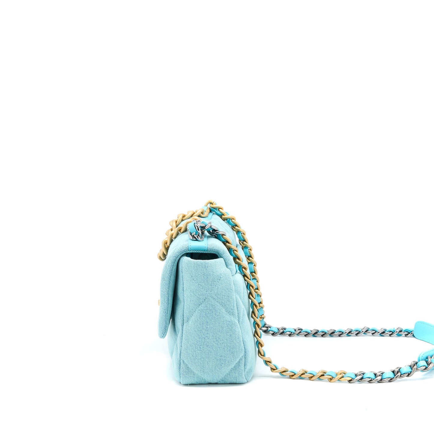 Chanel 19 Denim Light Hardware Multicolour Blue Small Handbag