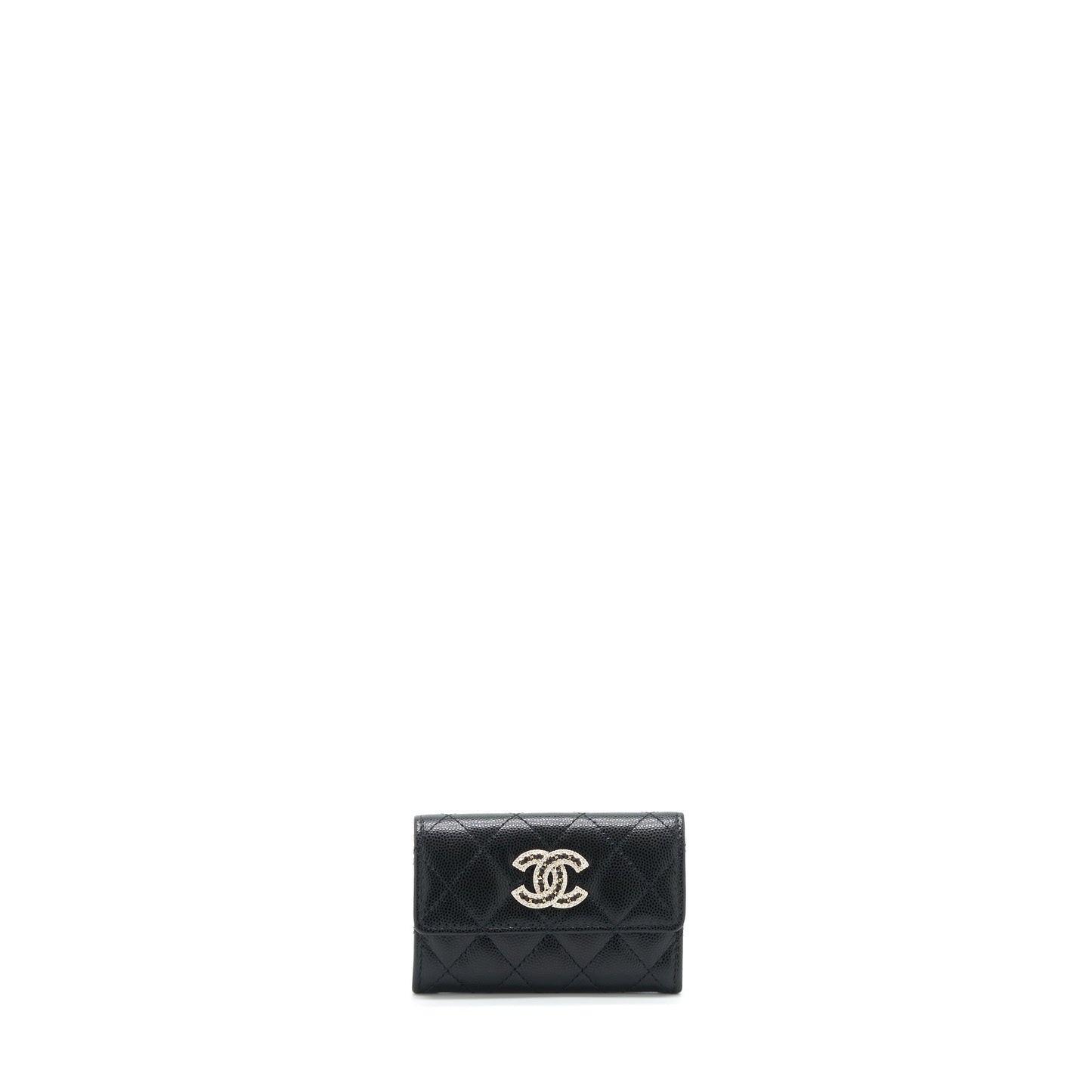Chanel 22S Detailed Logo Flap Card Holder Black Wallet Case Lghw 1