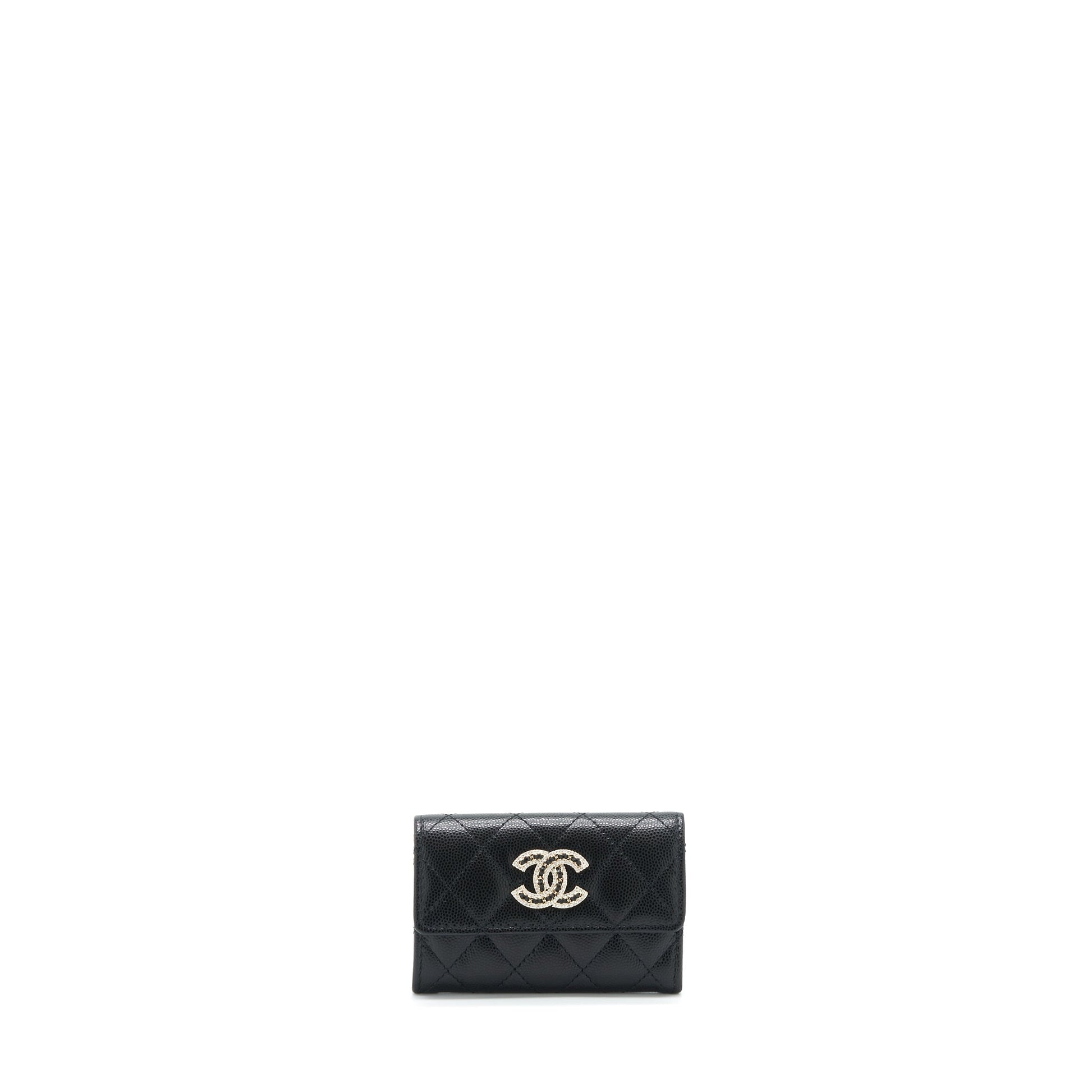 Chanel 22S Detailed Logo Flap Card Holder Black Wallet Case Lghw 1