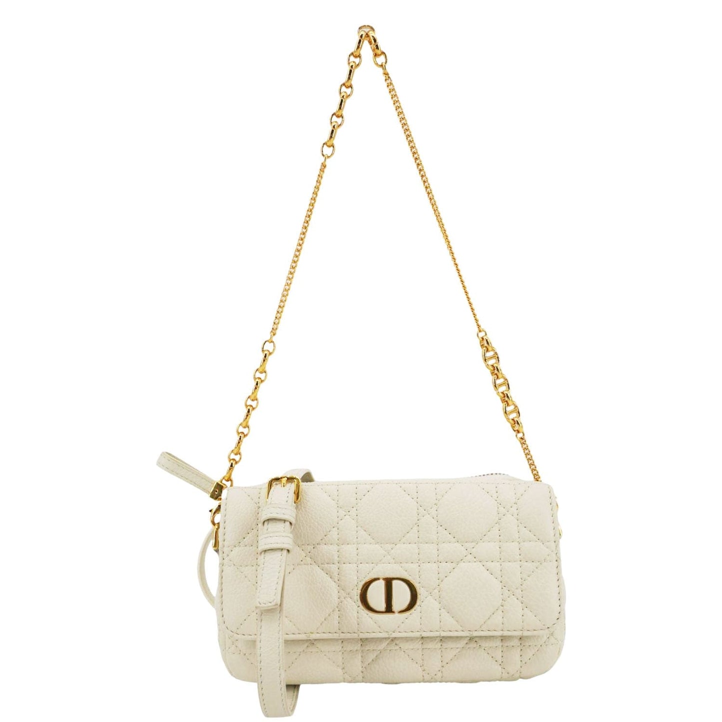 Dior Shoulder Bag Caro Supple Cannage Calfskin Ivory Leather Chain