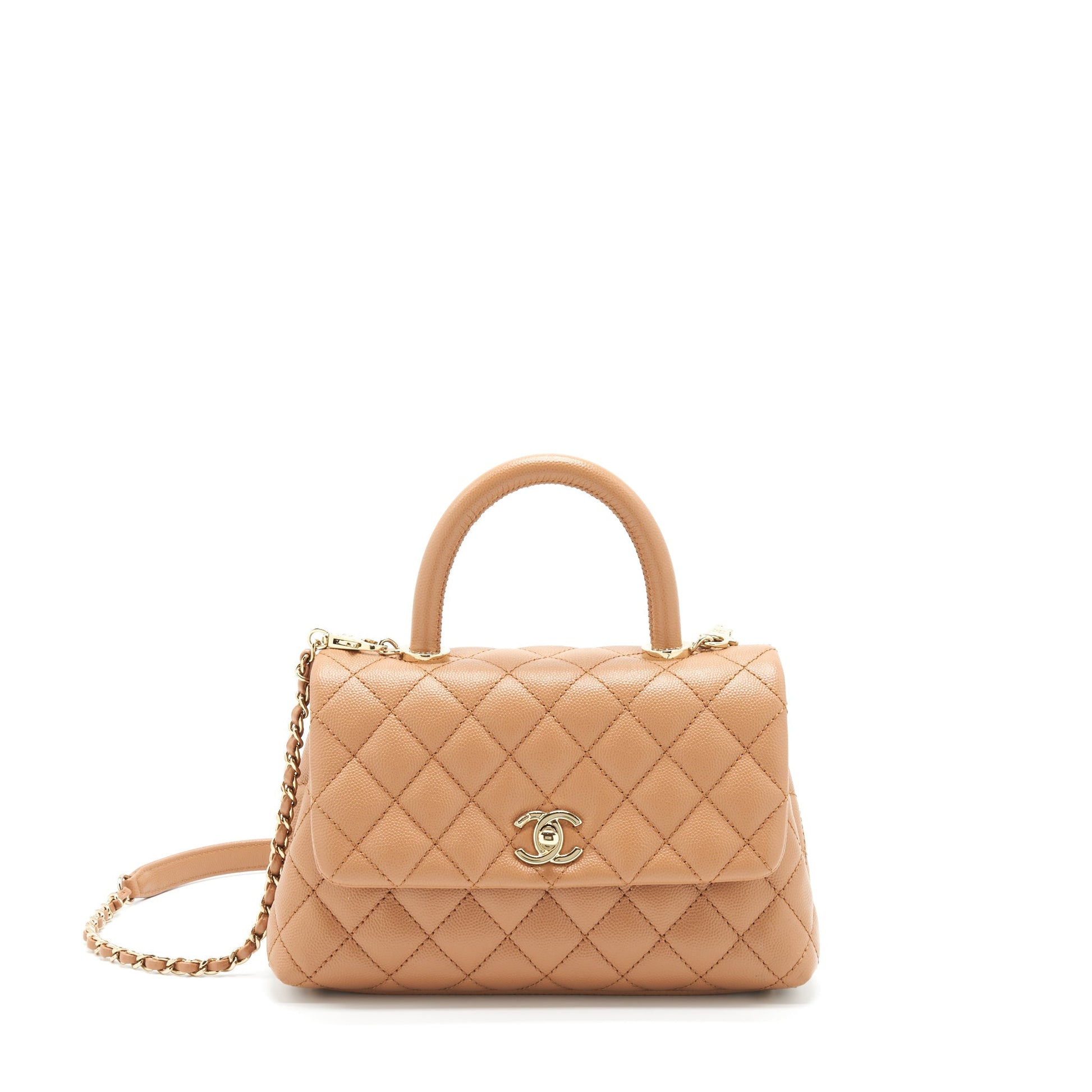Chanel 21P Coco Handle Caviar NB356 Caramel Small Handbag
