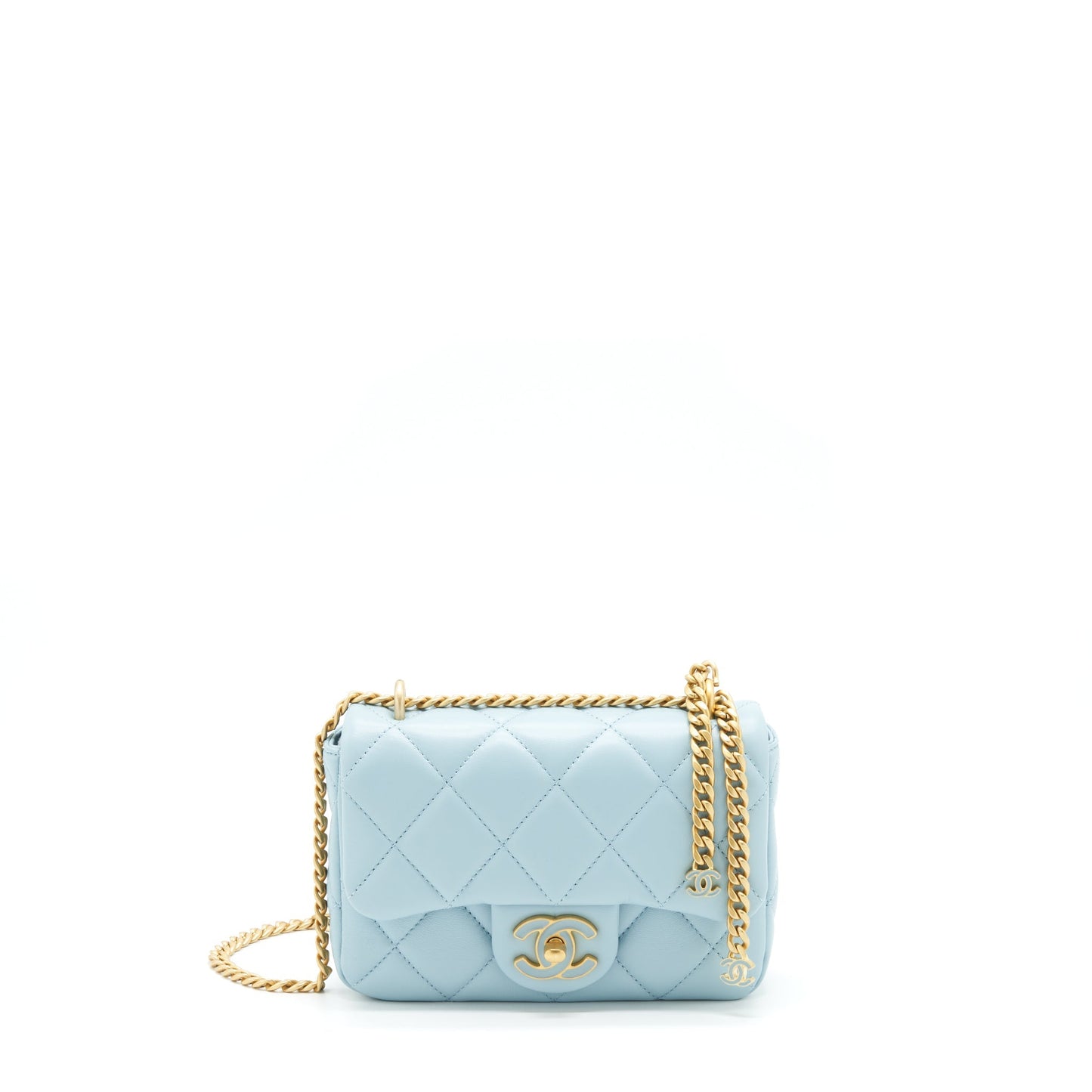 Chanel 22P Seasonal Square Flap Lambskin Light Blue Shoulder Bag