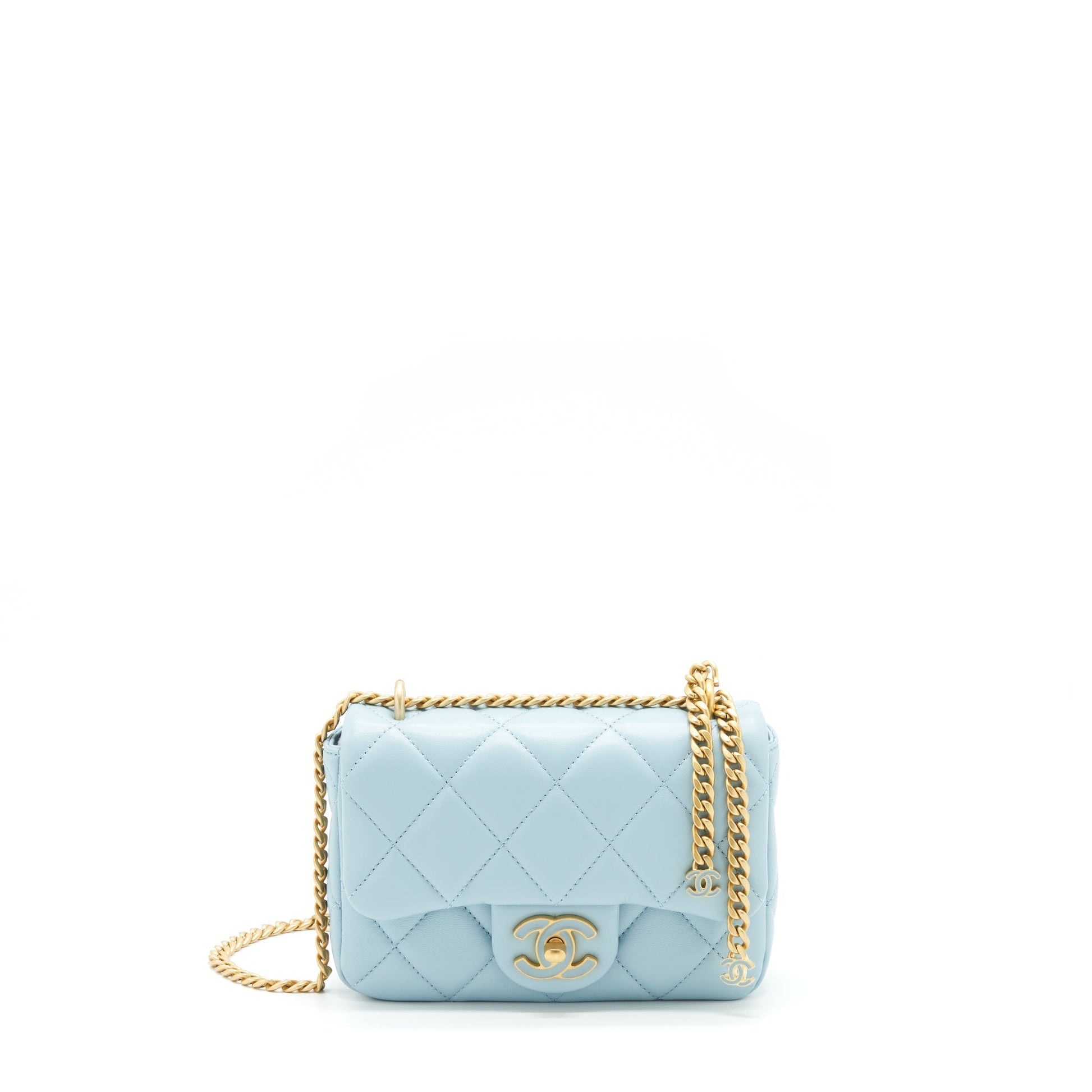 Chanel 22P Seasonal Square Flap Lambskin Light Blue Shoulder Bag