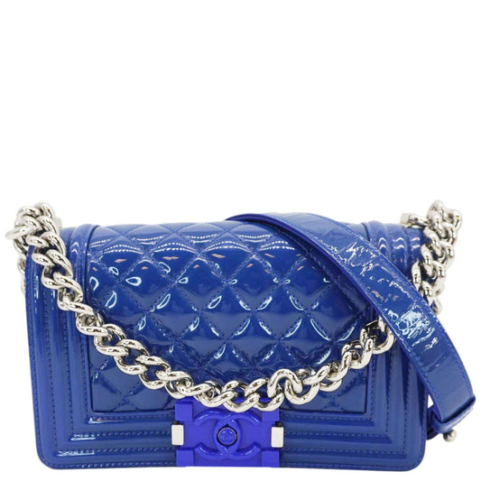Chanel Boy Flap Small Plexiglass Patent Leather Crossbody Bag Blue