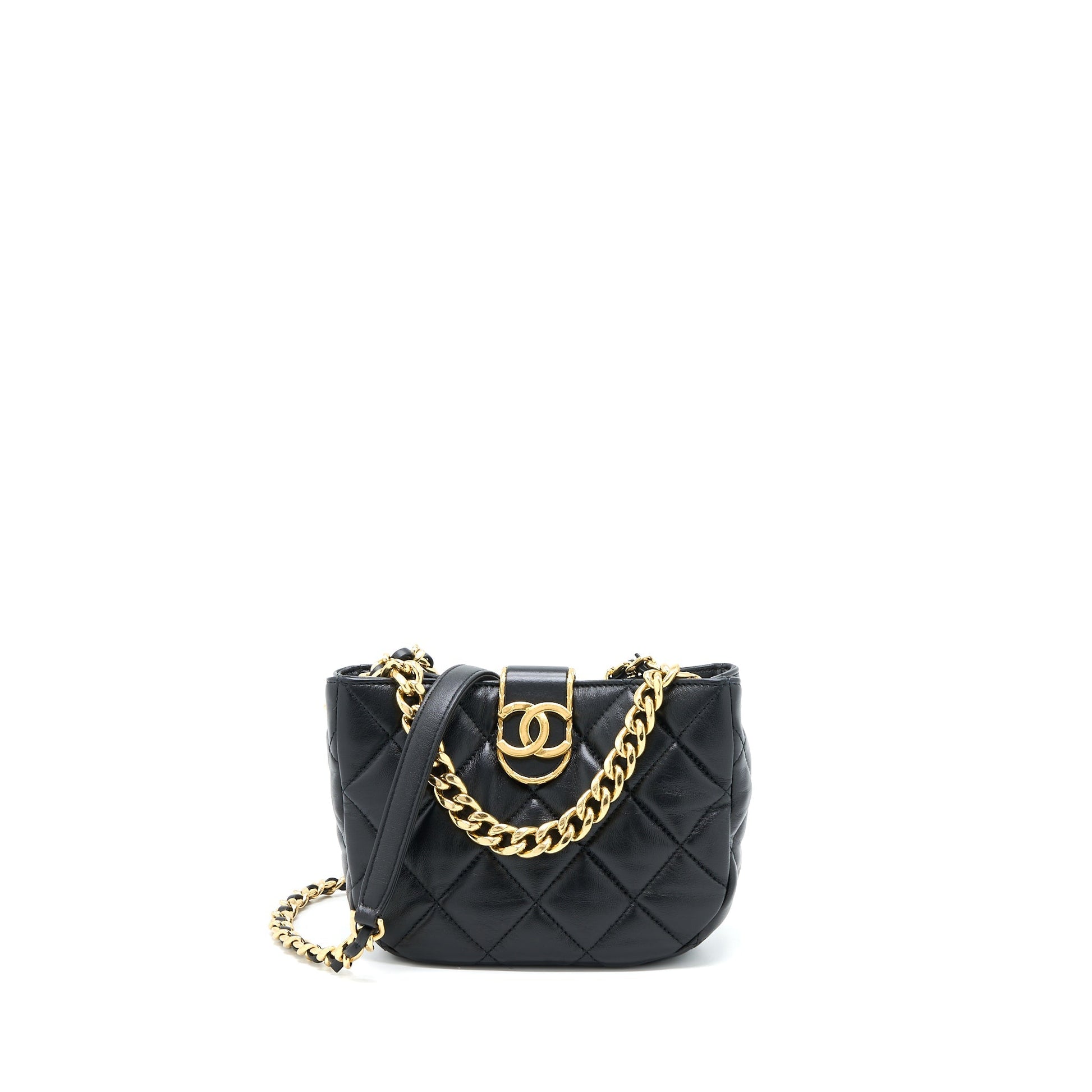 Chanel Quilted Hobo Lambskin Brushed GHW Microchip Black Crossbody Bag
