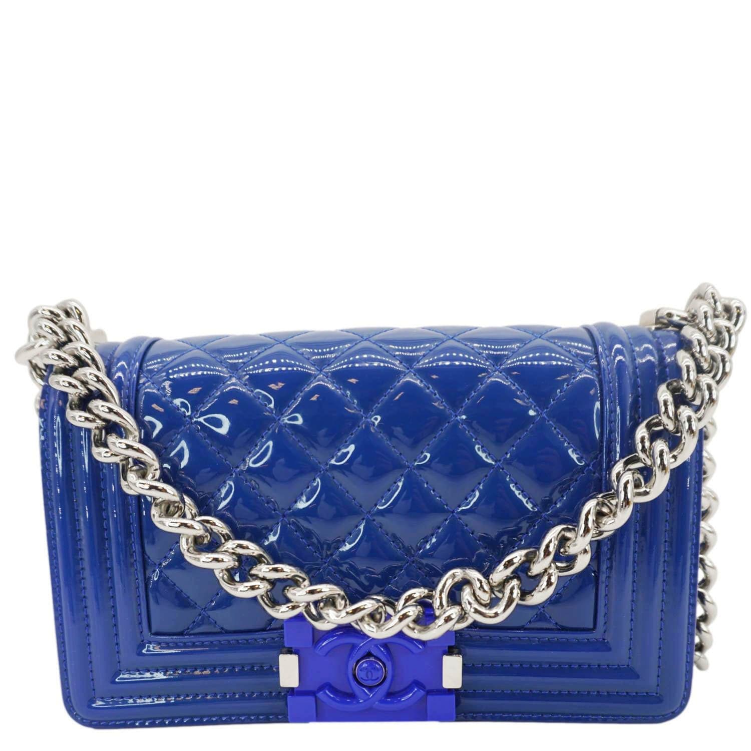Chanel Boy Flap Small Plexiglass Patent Leather Crossbody Bag Blue