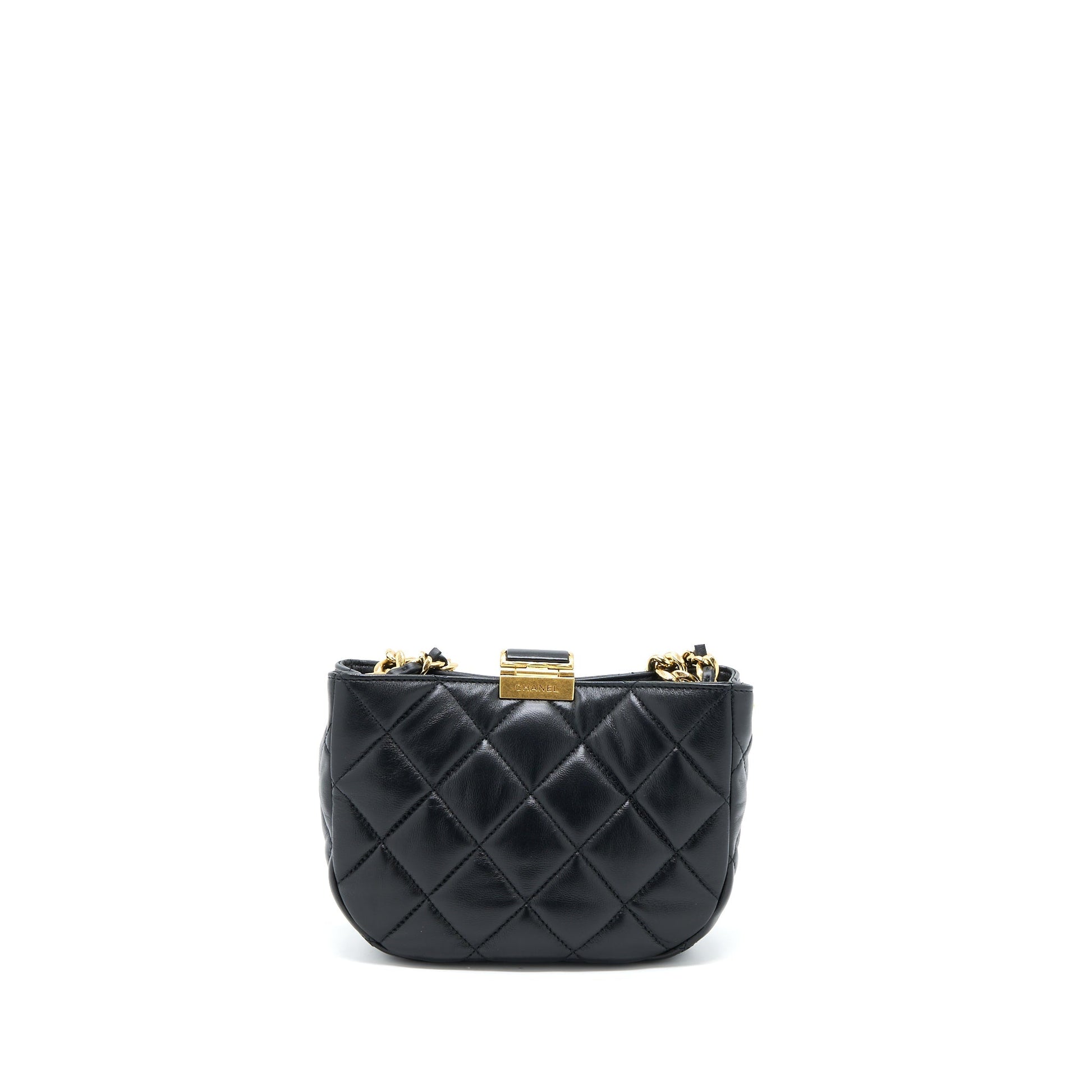 Chanel Quilted Hobo Lambskin Brushed GHW Microchip Black Crossbody Bag