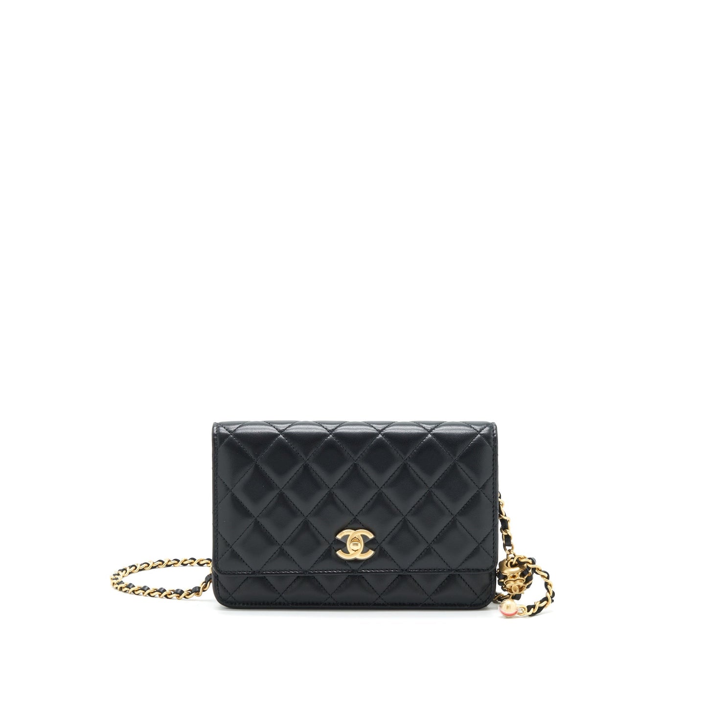 Chanel 22S Pearl Crush On Lambskin GHW Black Wallet Case