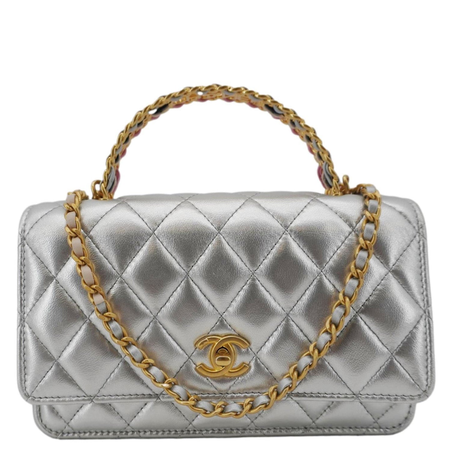 Louis Vuitton CHANEL Rainbow Woven WOC Top Leather Calfskin Silver Travel Bag