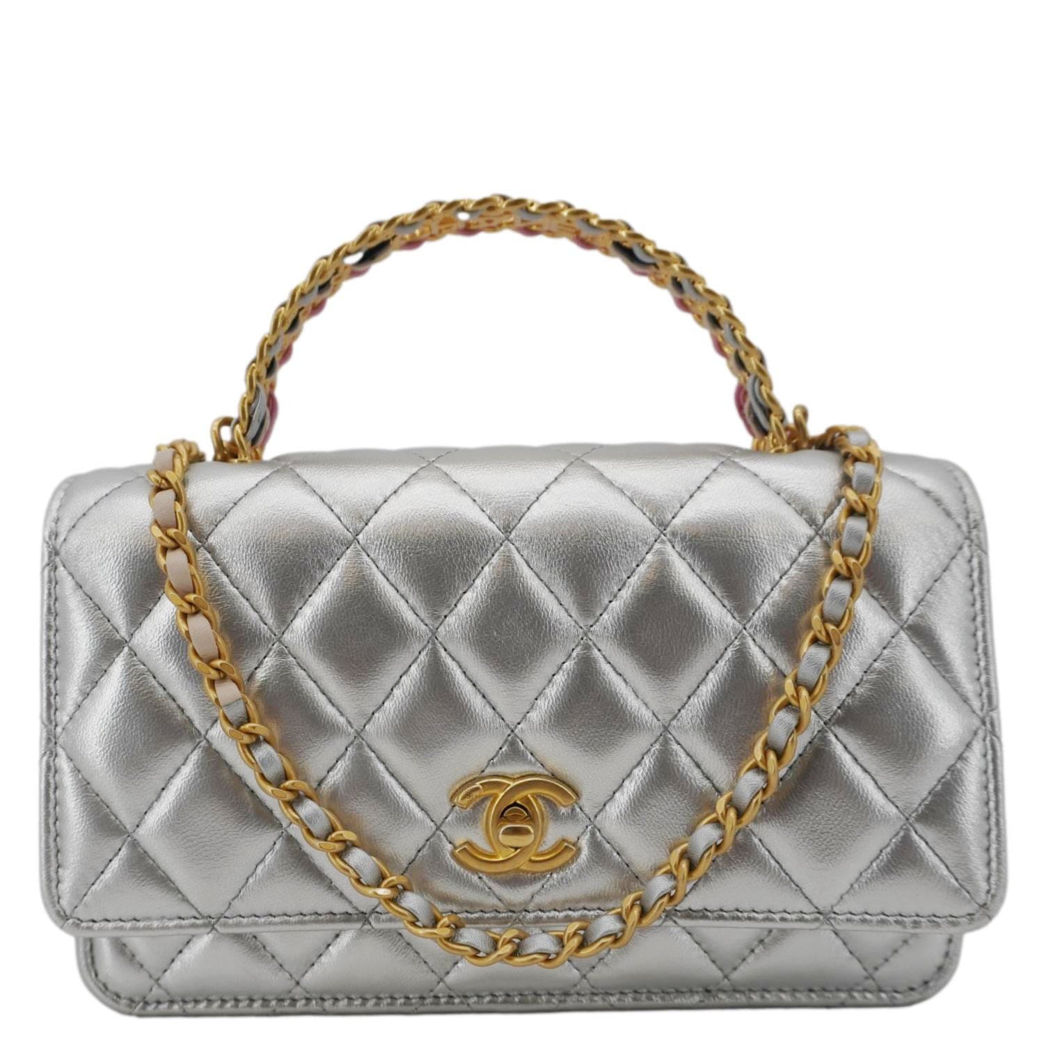 Louis Vuitton CHANEL Rainbow Woven WOC Top Leather Calfskin Silver Travel Bag