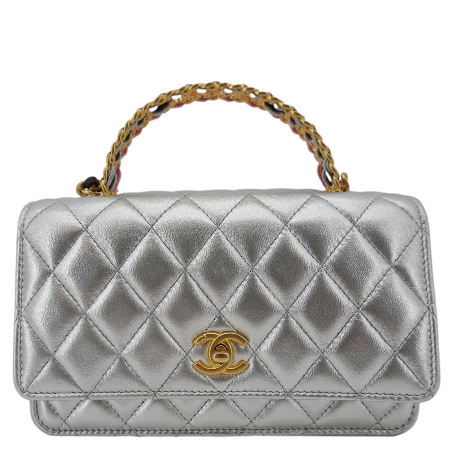 Louis Vuitton CHANEL Rainbow Woven WOC Top Leather Calfskin Silver Travel Bag