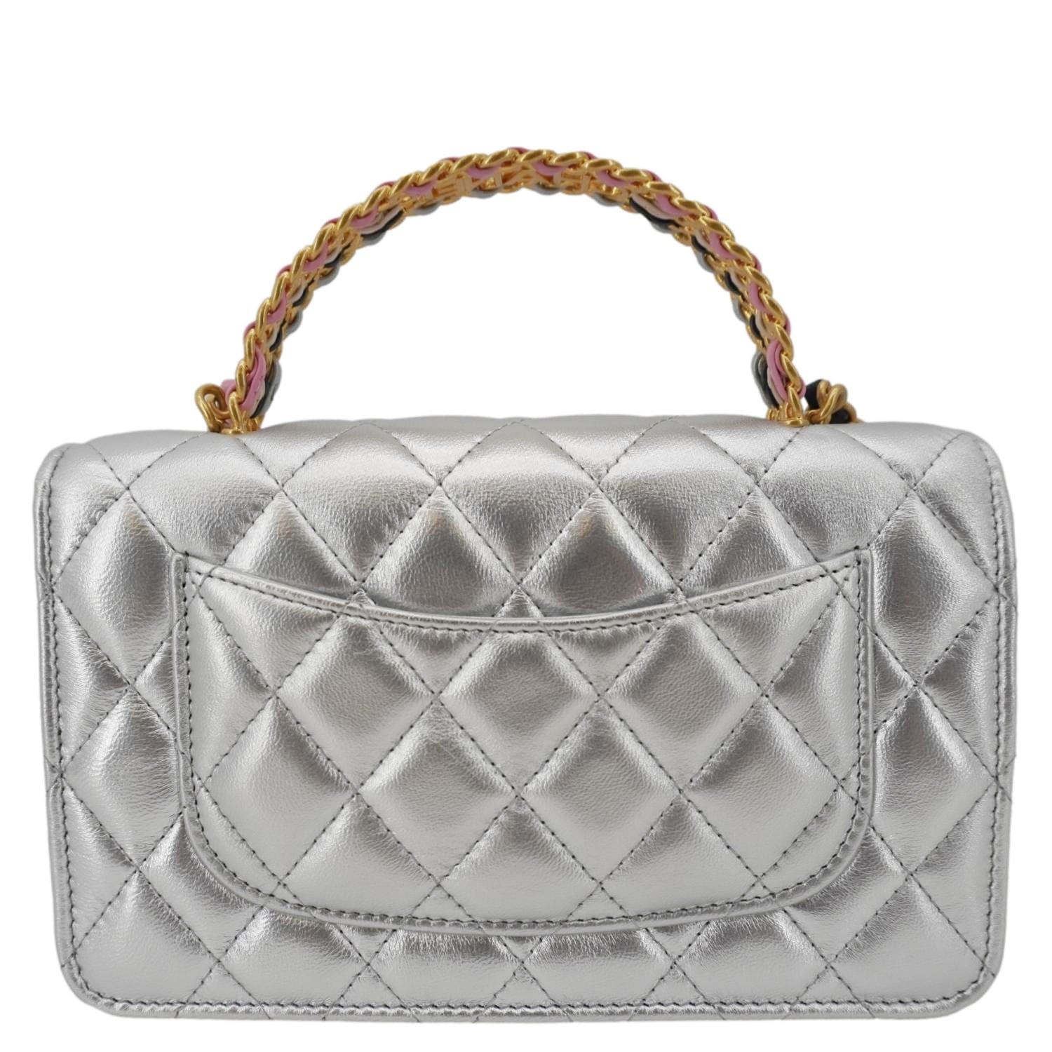 Louis Vuitton CHANEL Rainbow Woven WOC Top Leather Calfskin Silver Travel Bag