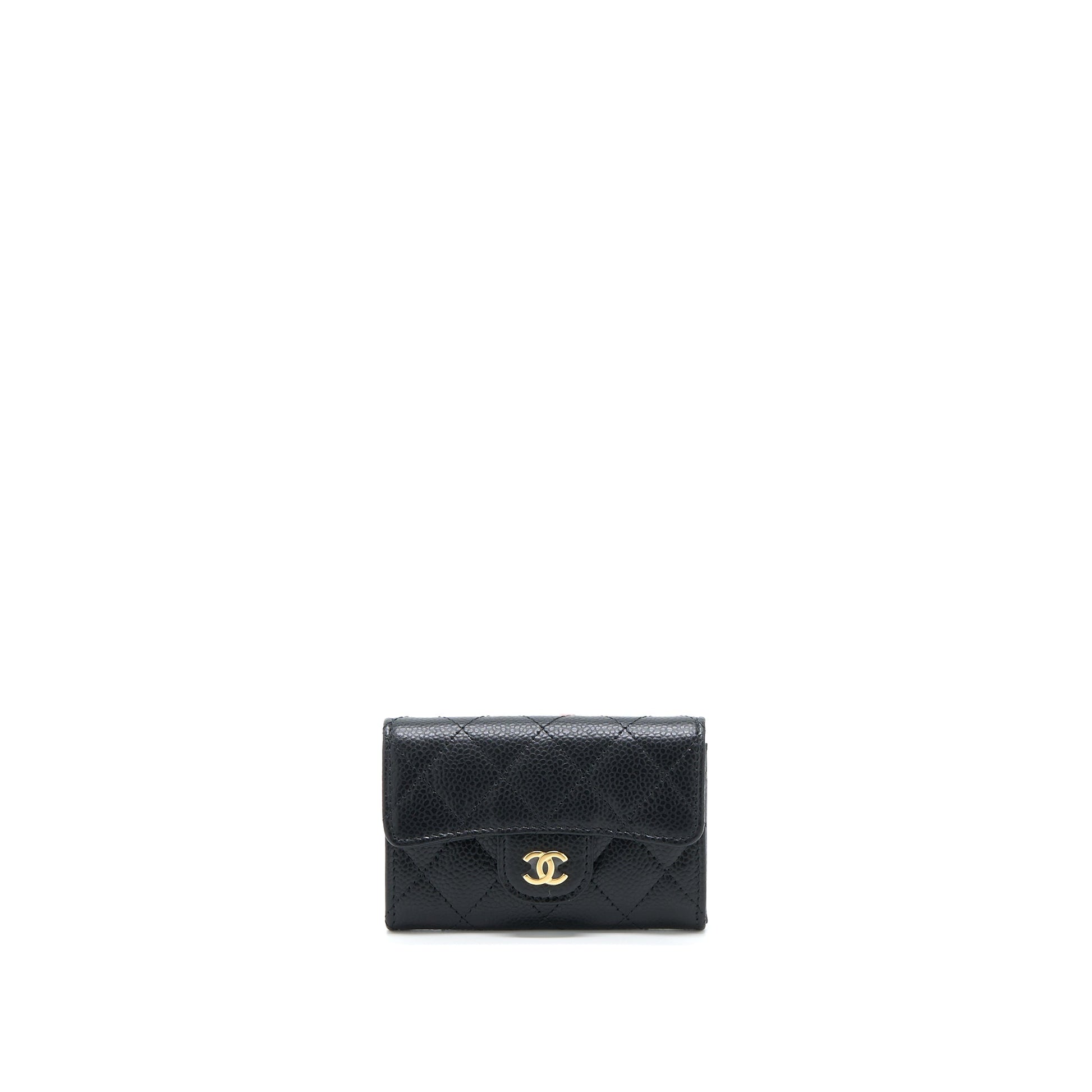 Chanel Classic Flap Card Holder Caviar GHW Black Wallet Case Ghw Microchip