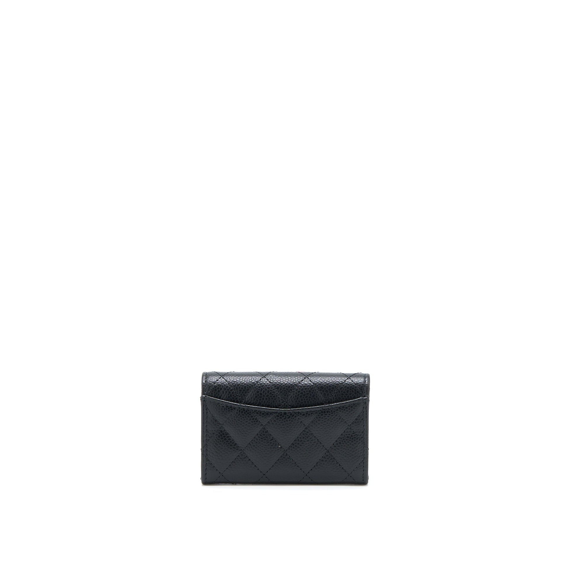 Chanel Classic Flap Card Holder Caviar GHW Black Wallet Case Ghw Microchip