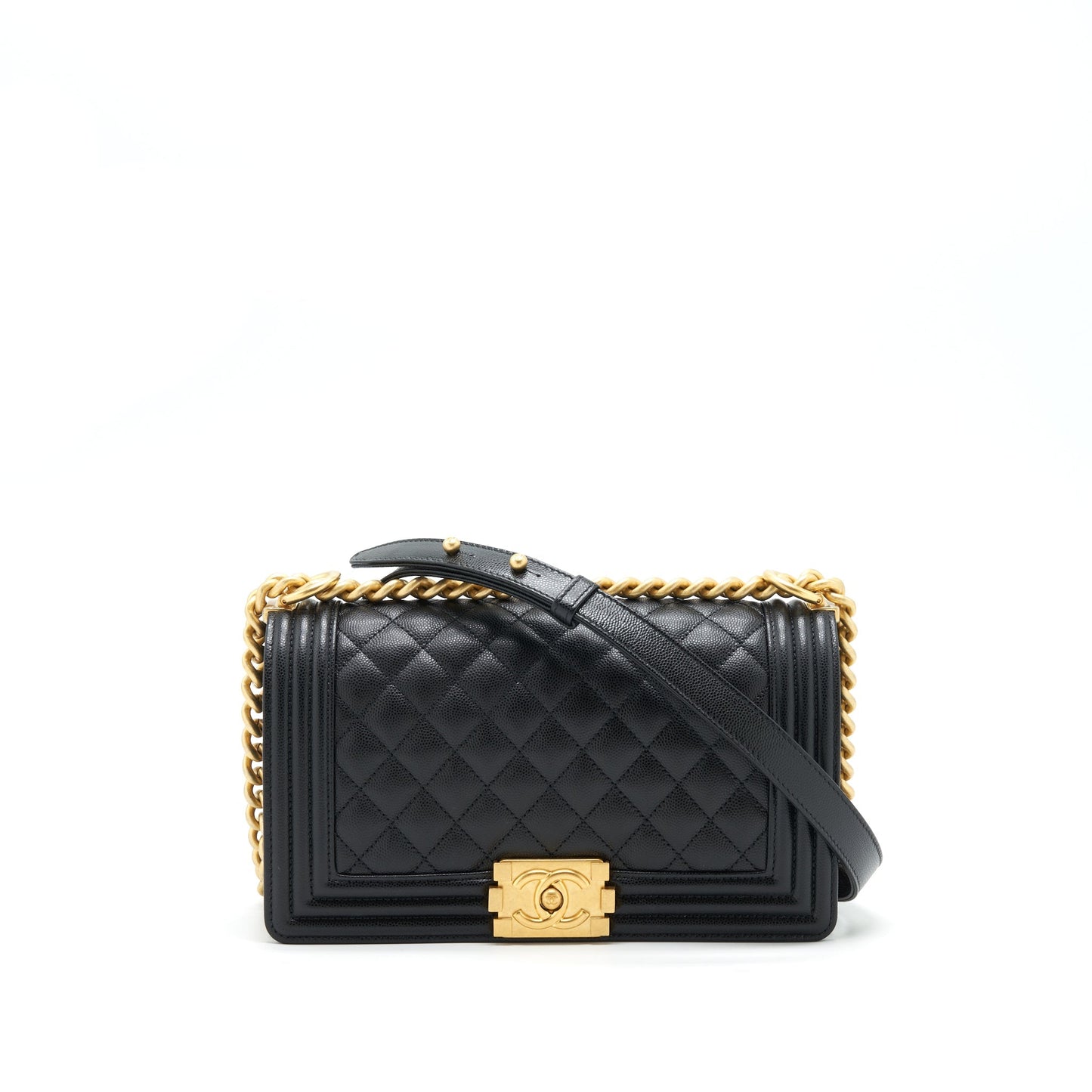 Chanel Boy Caviar Brushed GHW Microchip Black Handbag
