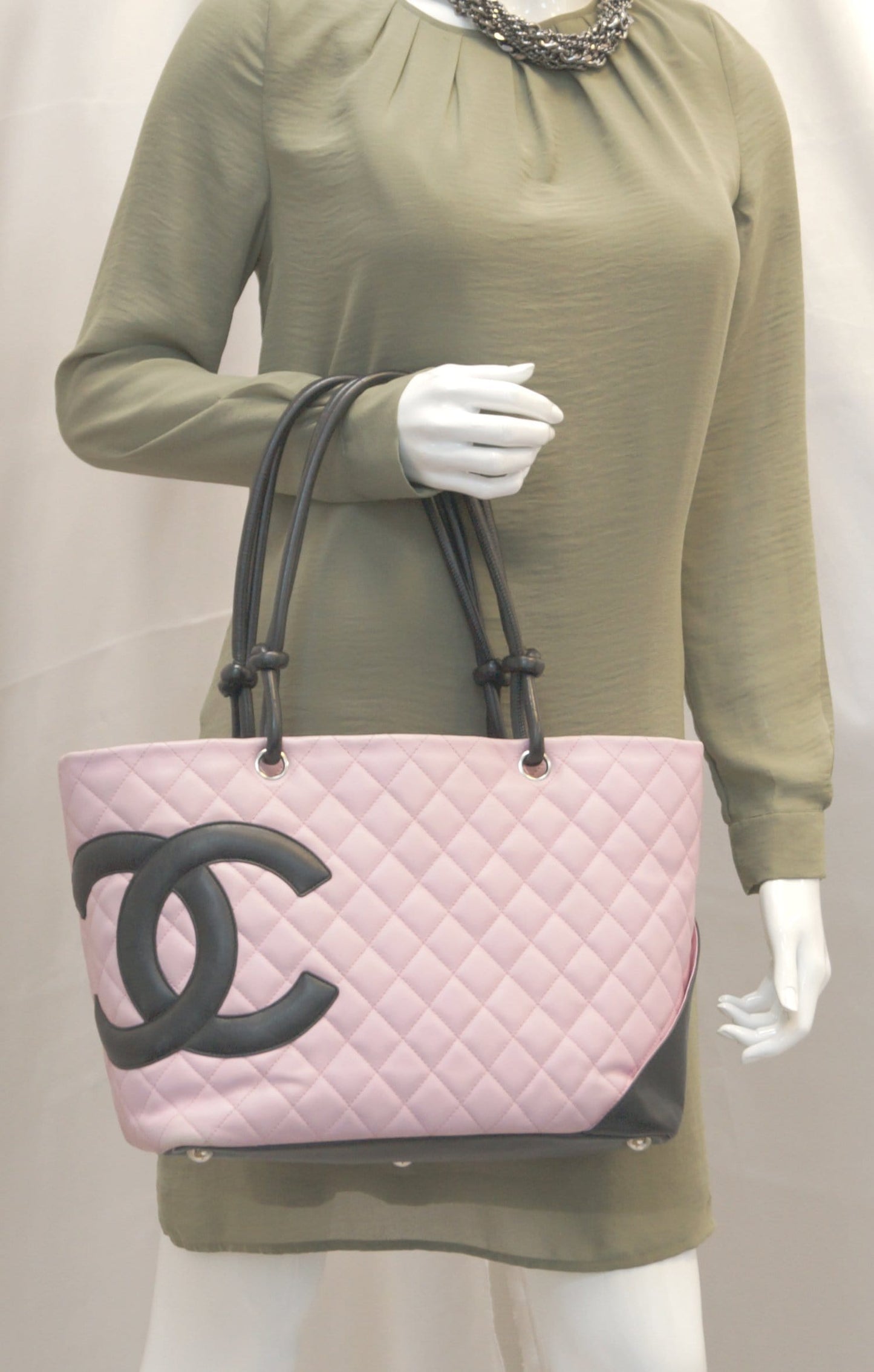 Chanel Quilted Cambon Leather Black Pink Travel Bag