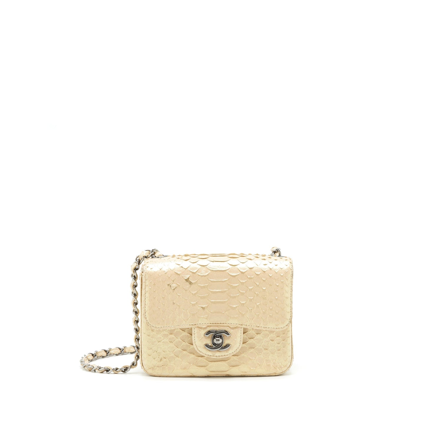 Chanel Square Flap Python Iridescent Light SHW Beige Shoulder Bag