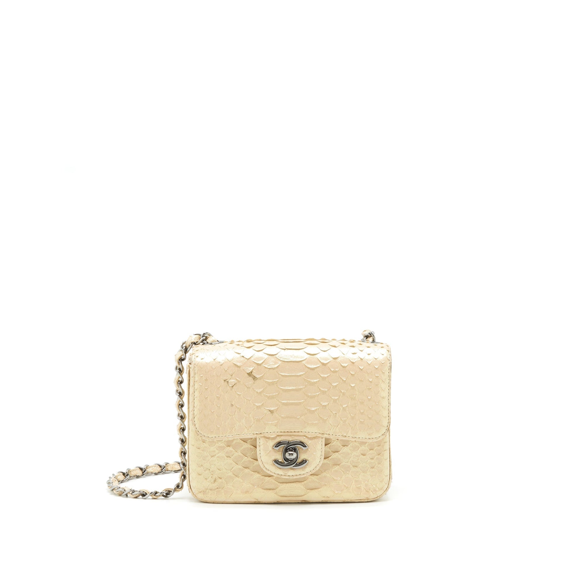 Chanel Square Flap Python Iridescent Light SHW Beige Shoulder Bag
