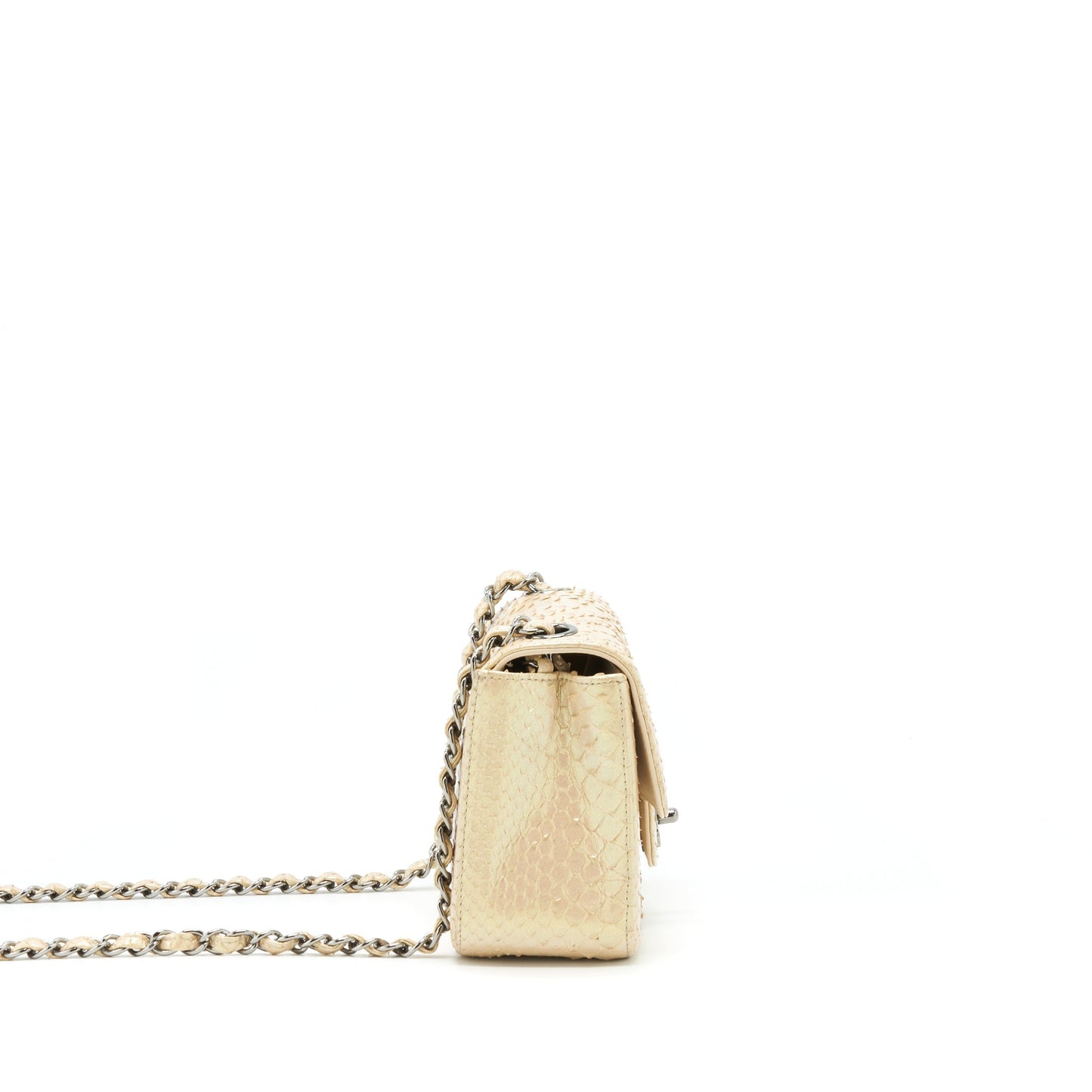Chanel Square Flap Python Iridescent Light SHW Beige Shoulder Bag