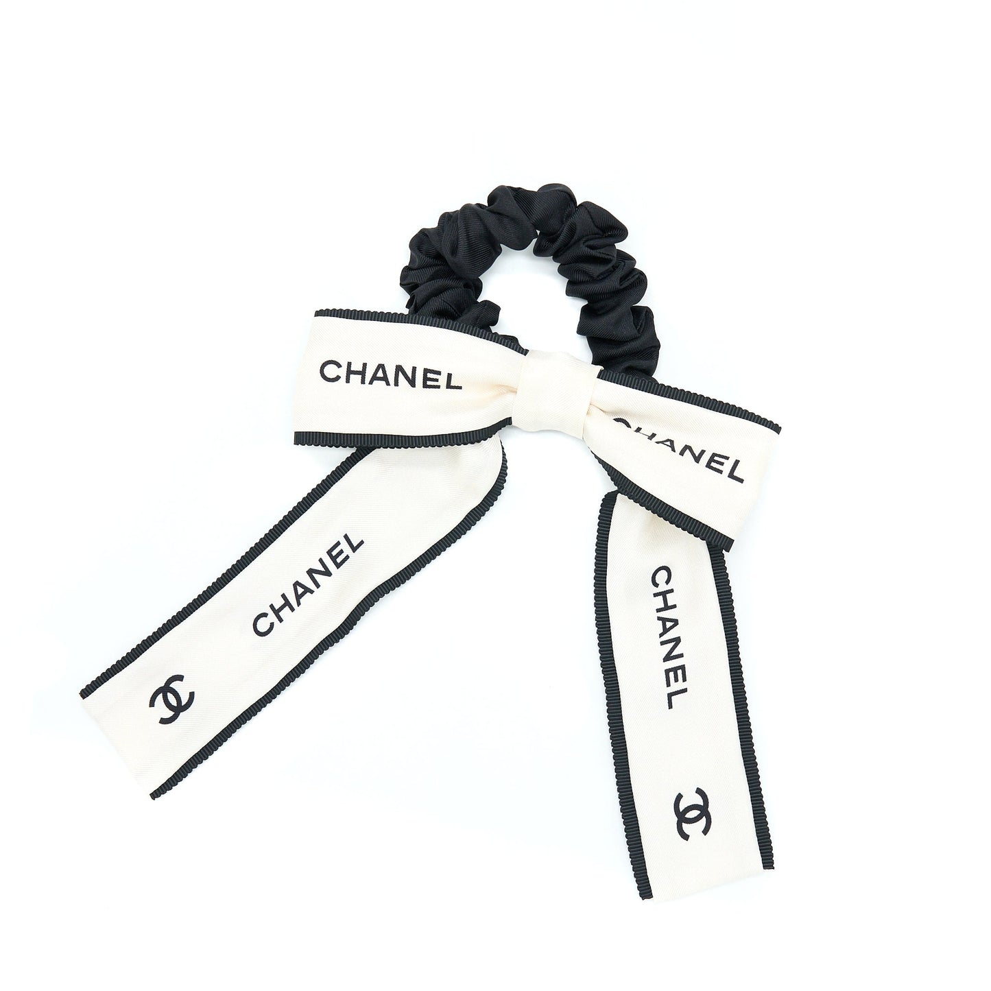 Chanel 22B Hair Tie Silk Twill Ecru Black Handbag