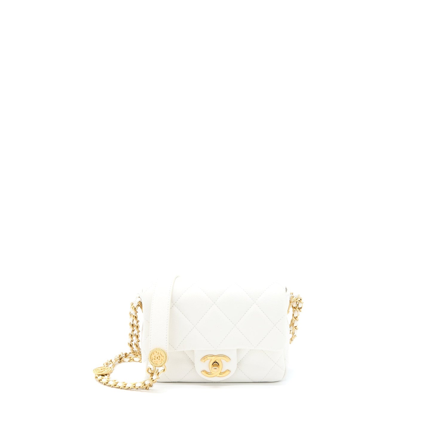 Chanel 22A Flap Caviar GHW Microchip White Small Shoulder Bag