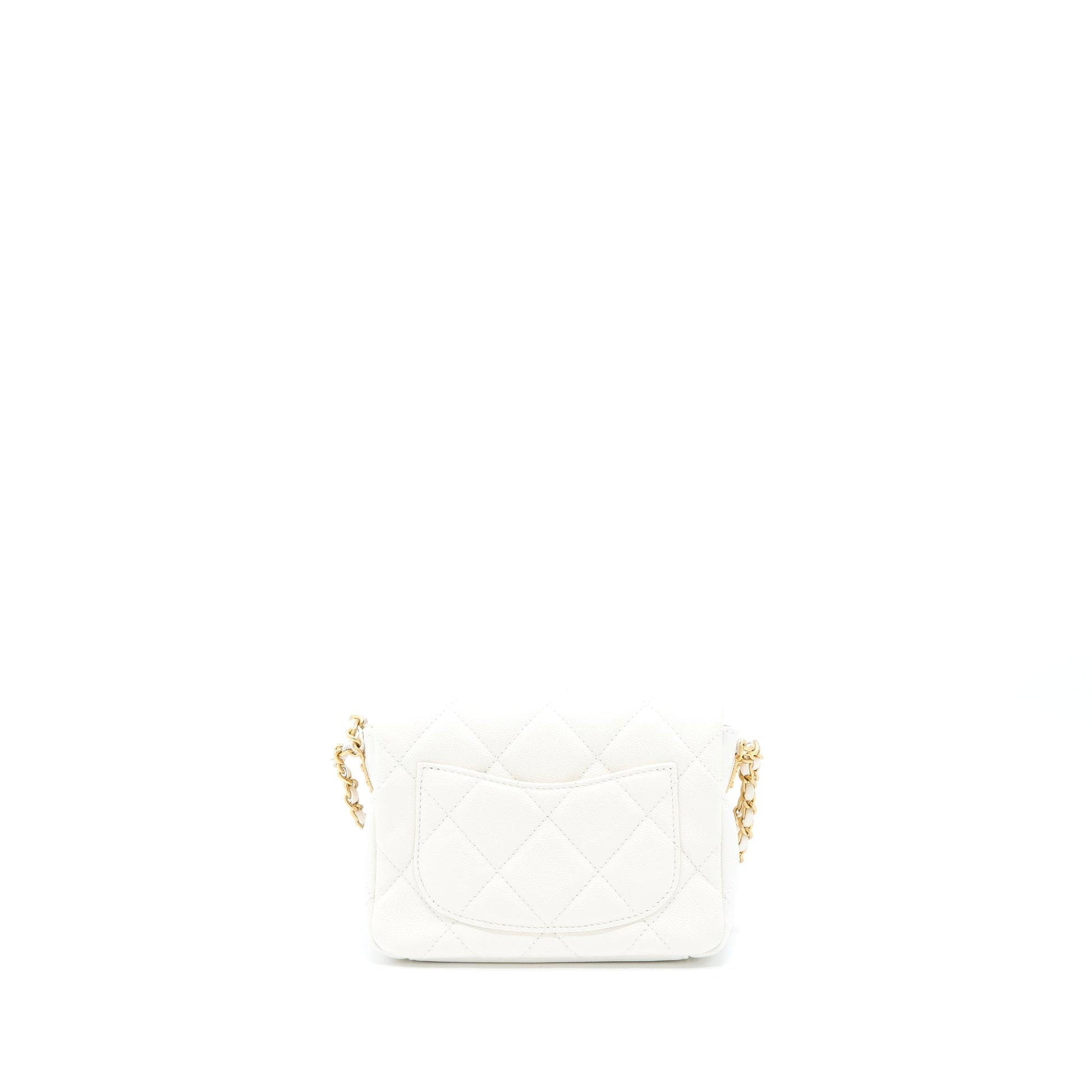 Chanel 22A Flap Caviar GHW Microchip White Small Shoulder Bag