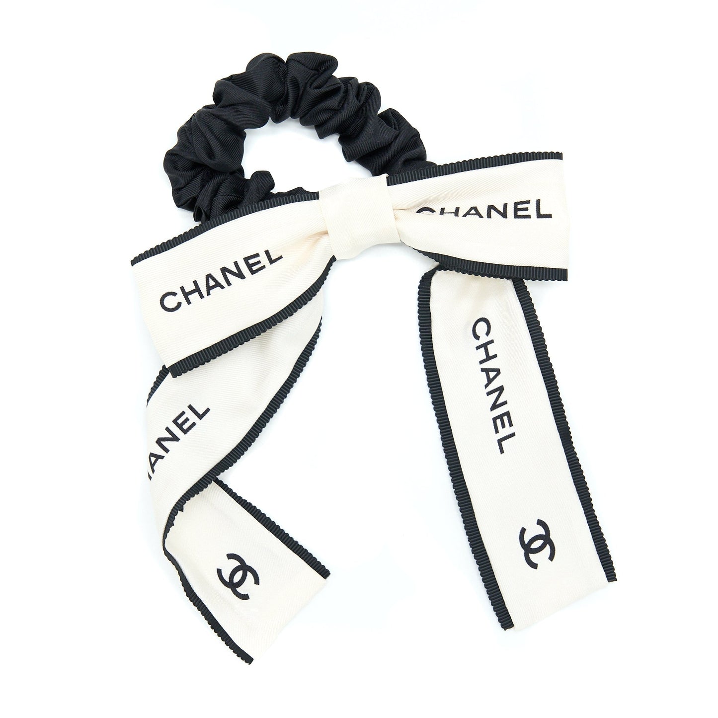 Chanel 22B Hair Tie Silk Twill Ecru Black Handbag