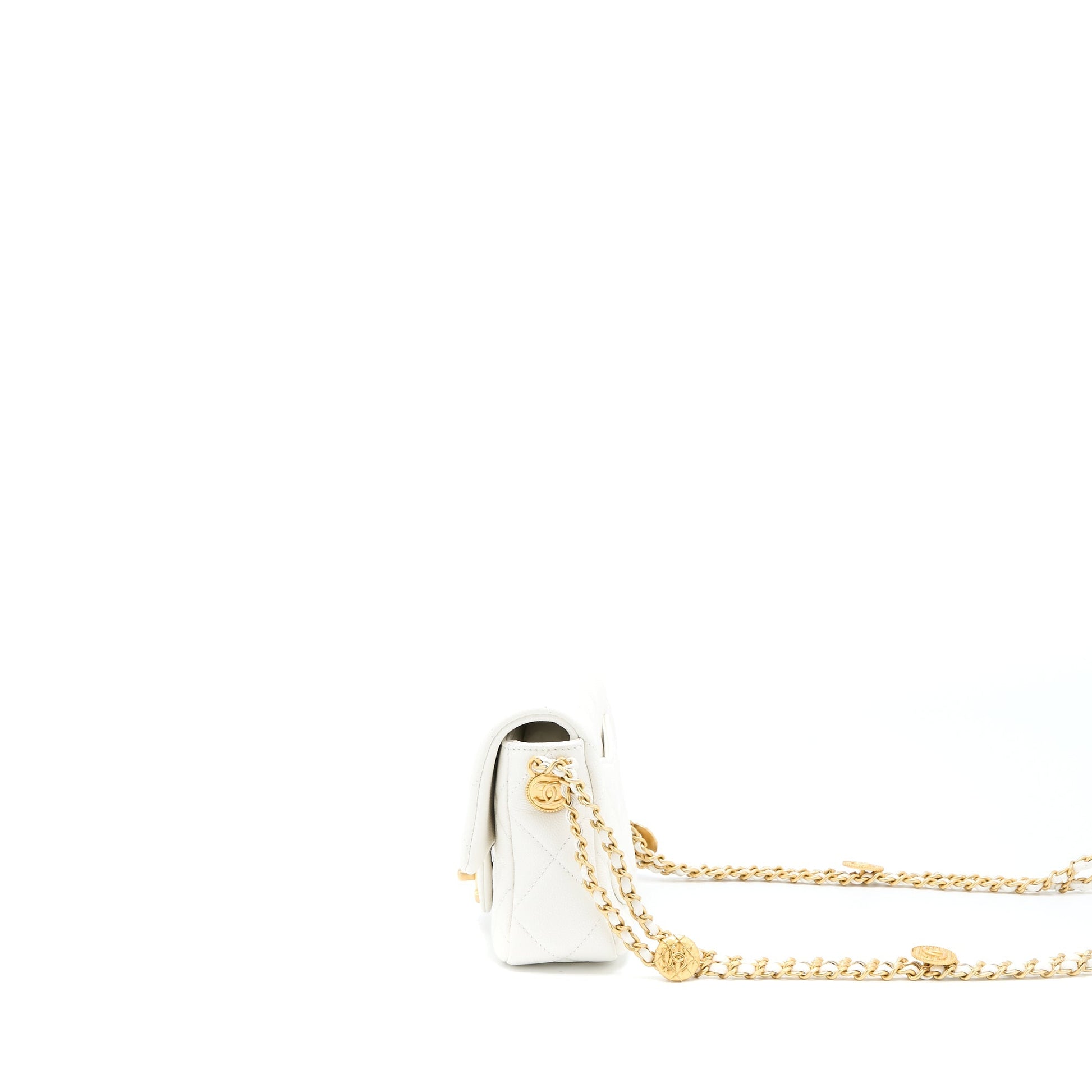 Chanel 22A Flap Caviar GHW Microchip White Small Shoulder Bag