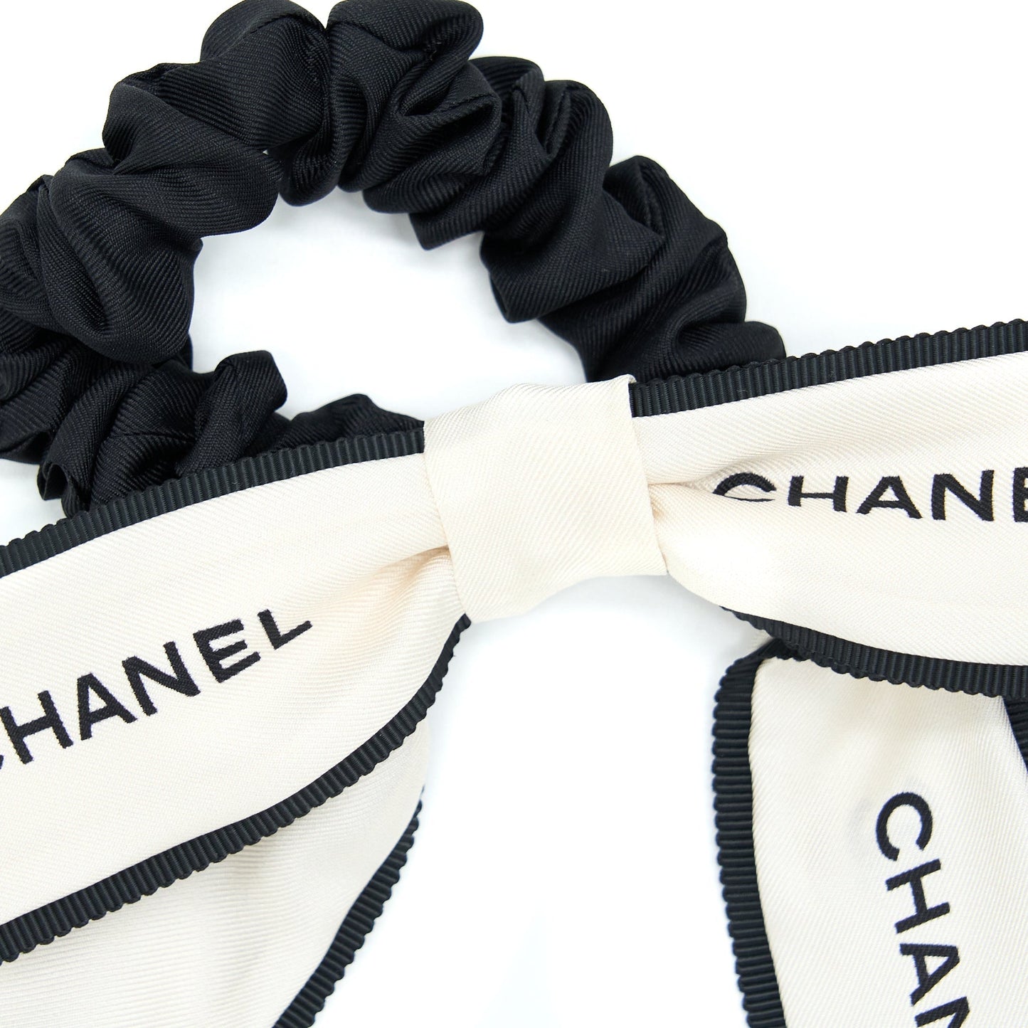 Chanel 22B Hair Tie Silk Twill Ecru Black Handbag