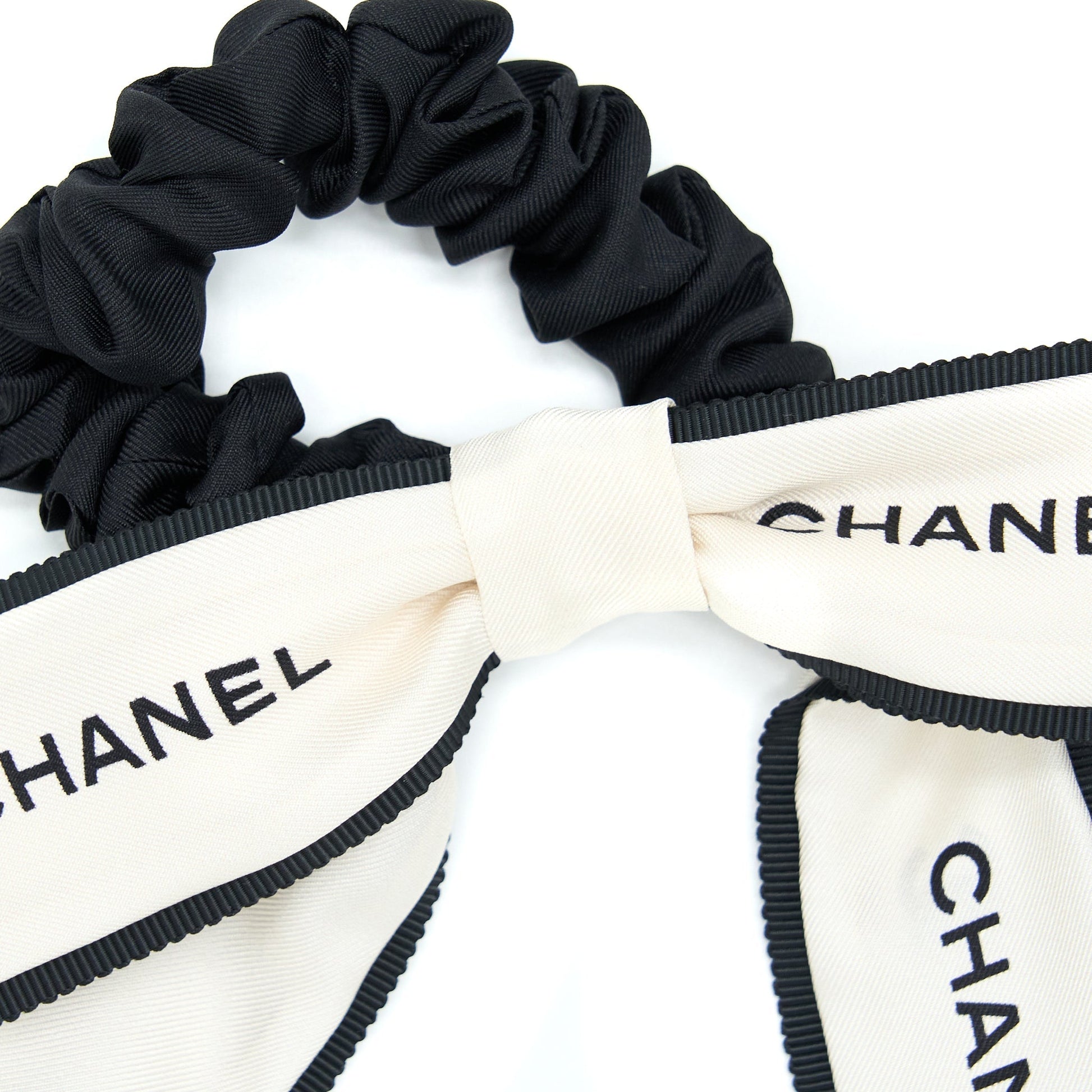 Chanel 22B Hair Tie Silk Twill Ecru Black Handbag