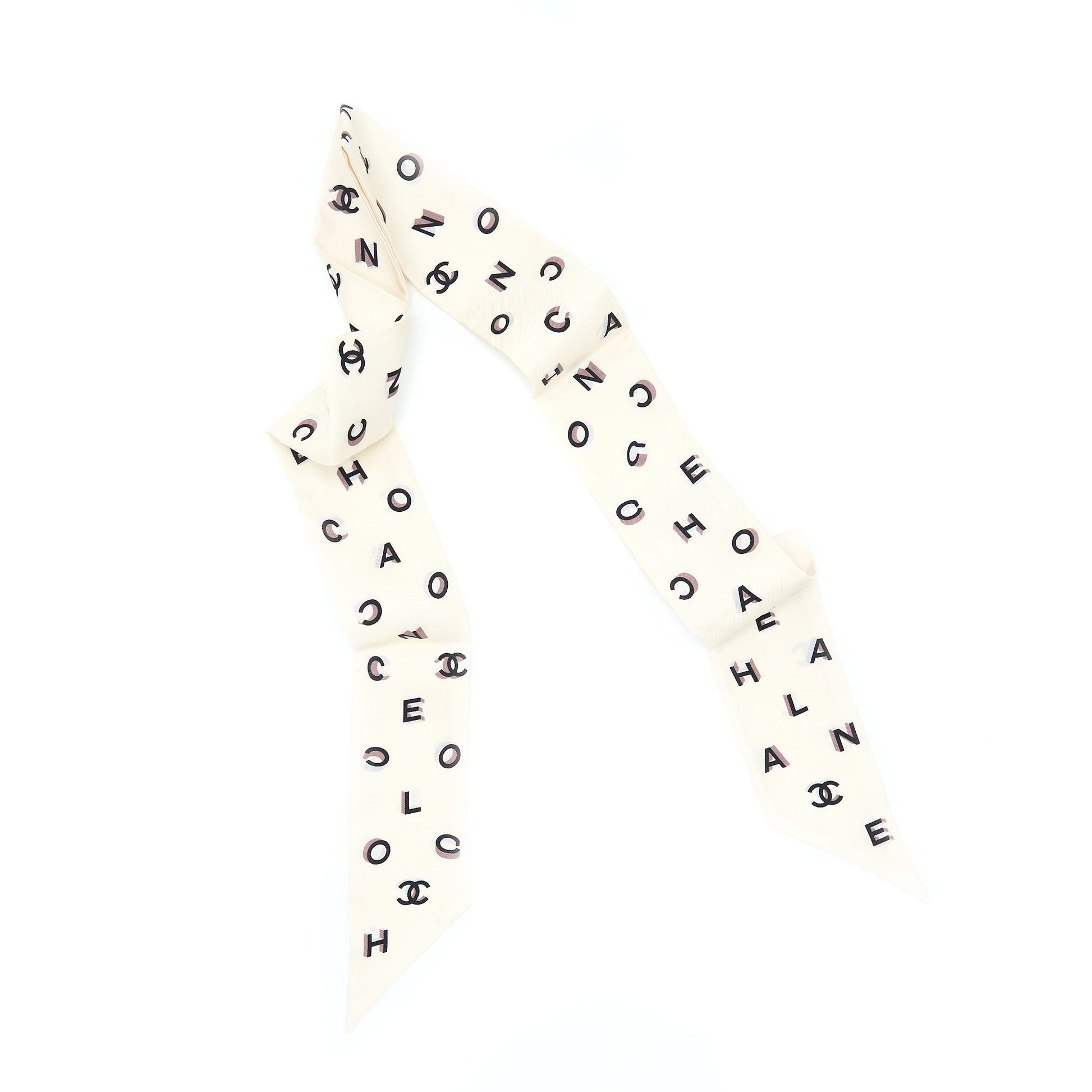 Chanel 22B Letter CC Logo Twilly Ecru Black Scarf