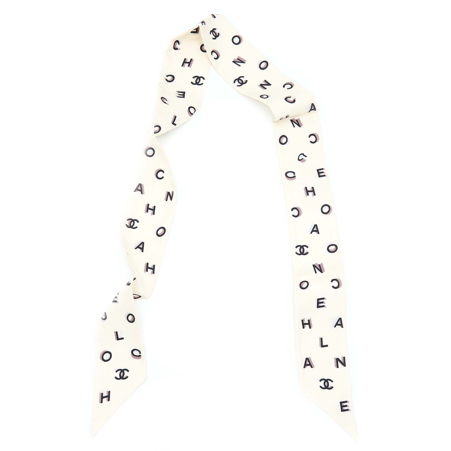 Chanel 22B Letter CC Logo Twilly Ecru Black Scarf