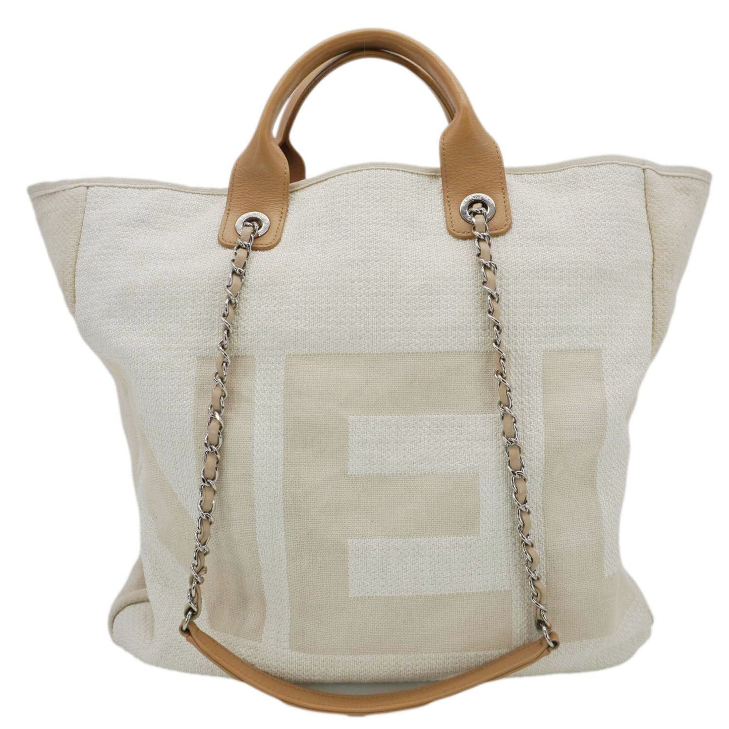Chanel Deauville Logo printed Cream Canvas Travel Bag