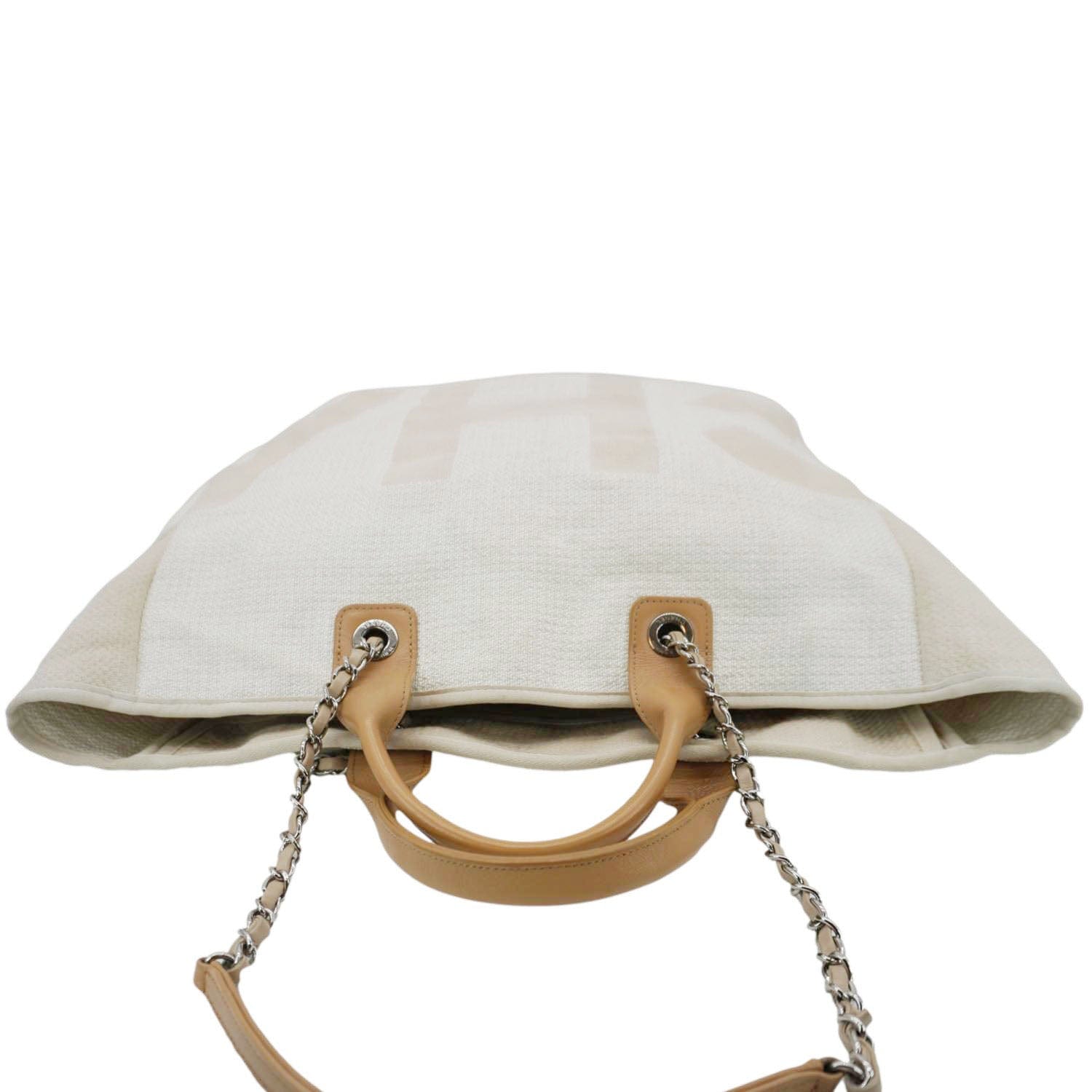 Chanel Deauville Logo printed Cream Canvas Travel Bag