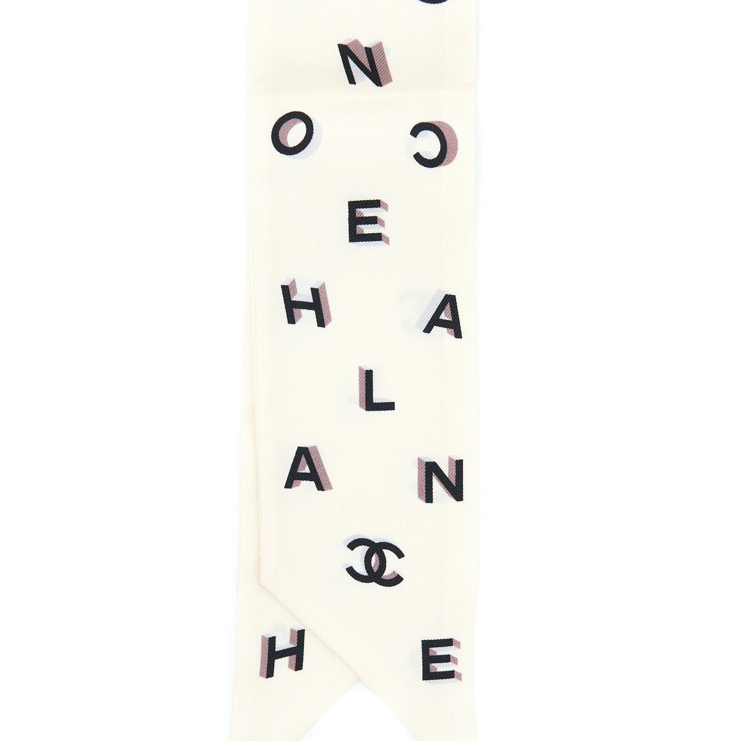 Chanel 22B Letter CC Logo Twilly Ecru Black Scarf