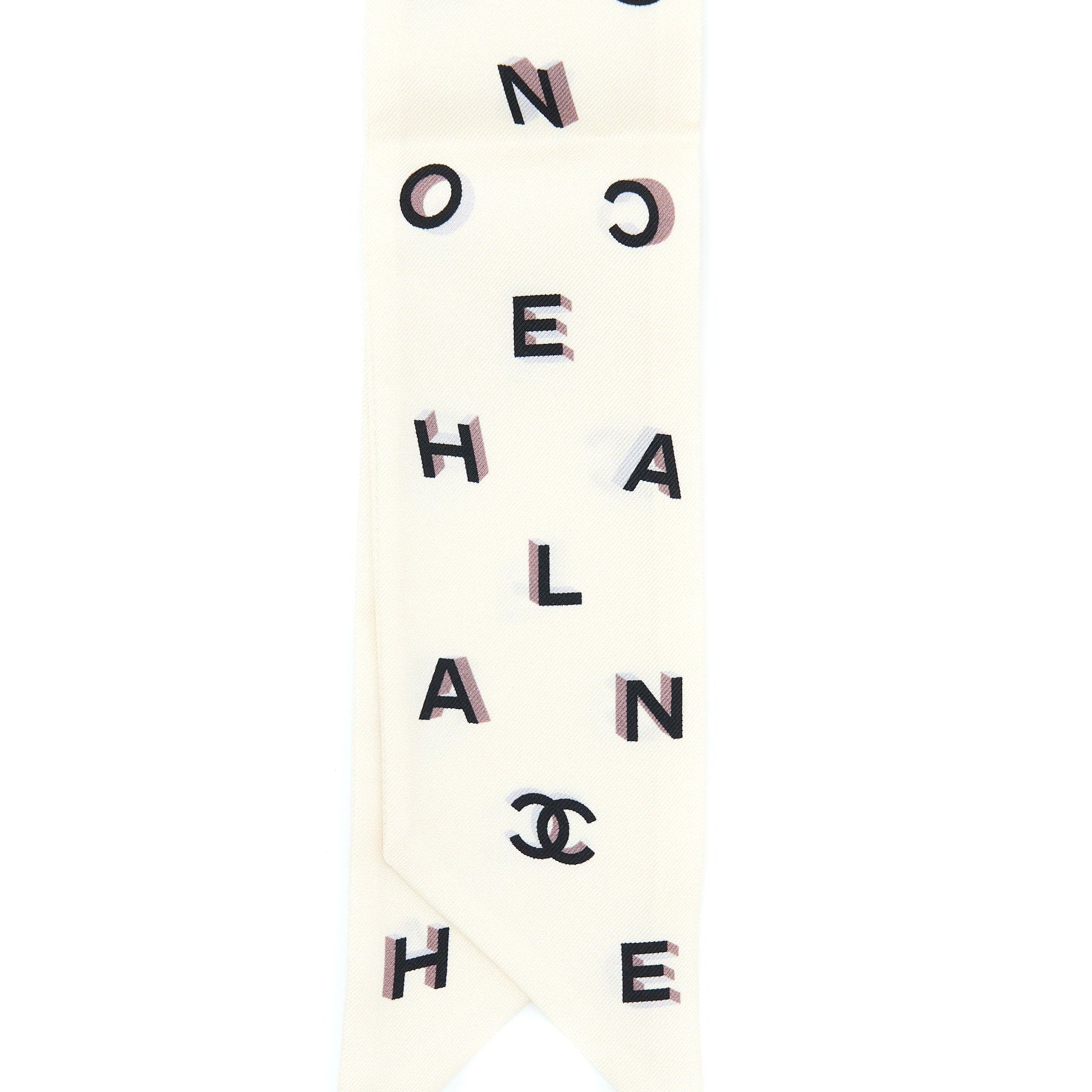 Chanel 22B Letter CC Logo Twilly Ecru Black Scarf