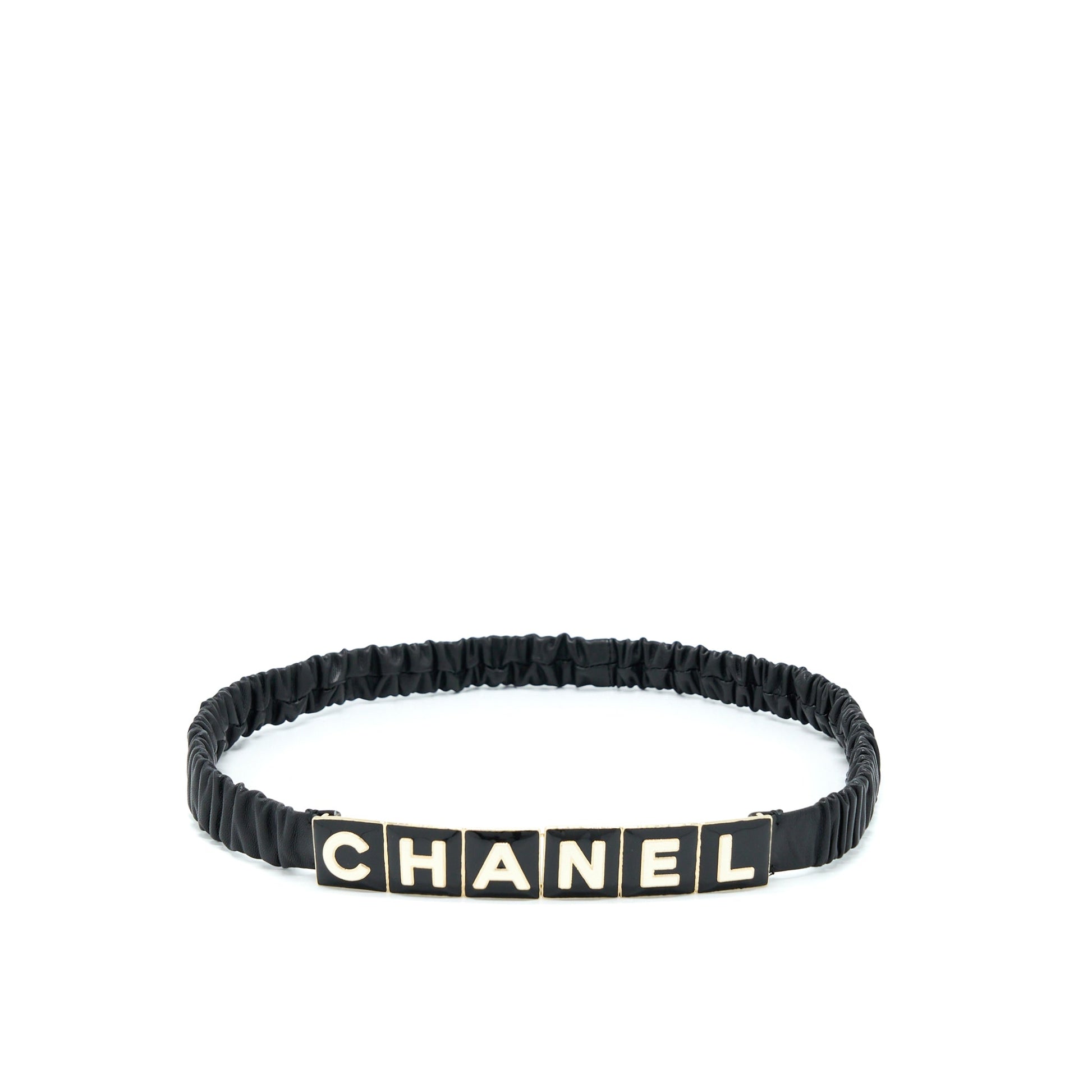 Chanel Belt Lambskin Black White