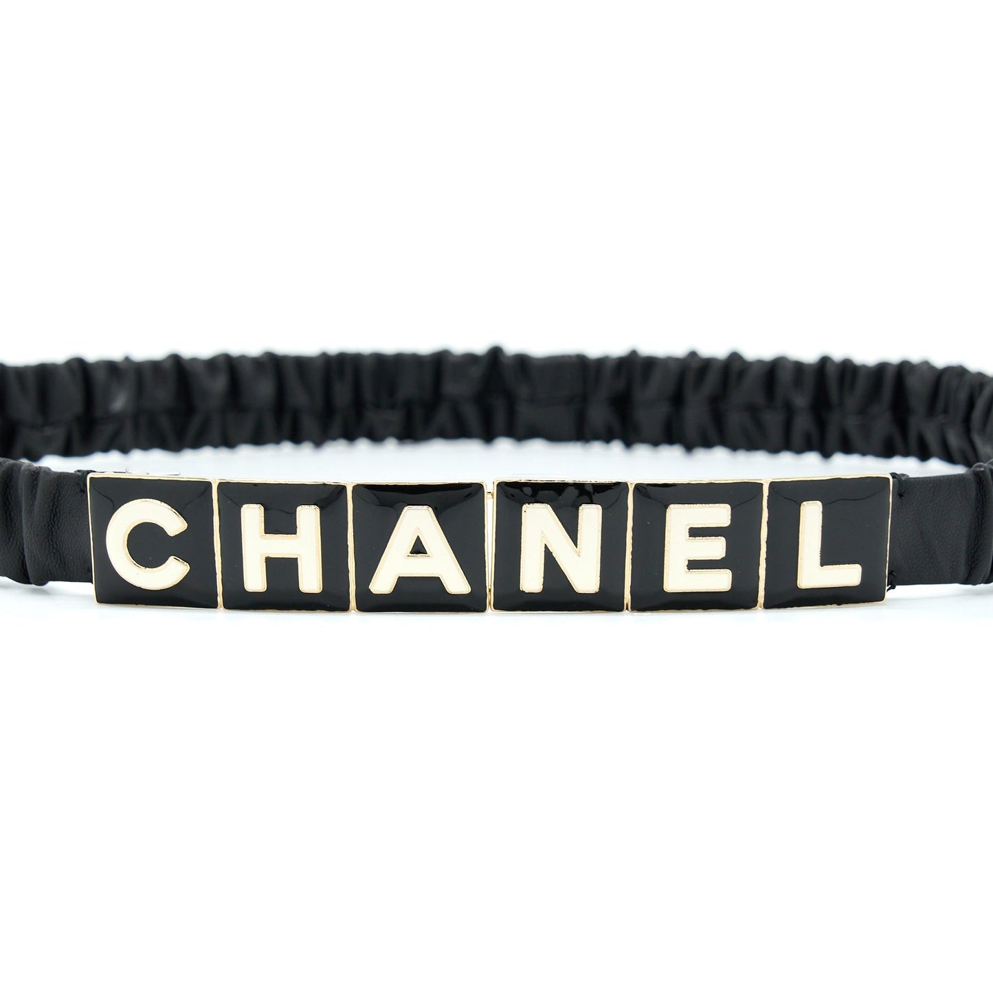 Chanel Belt Lambskin Black White