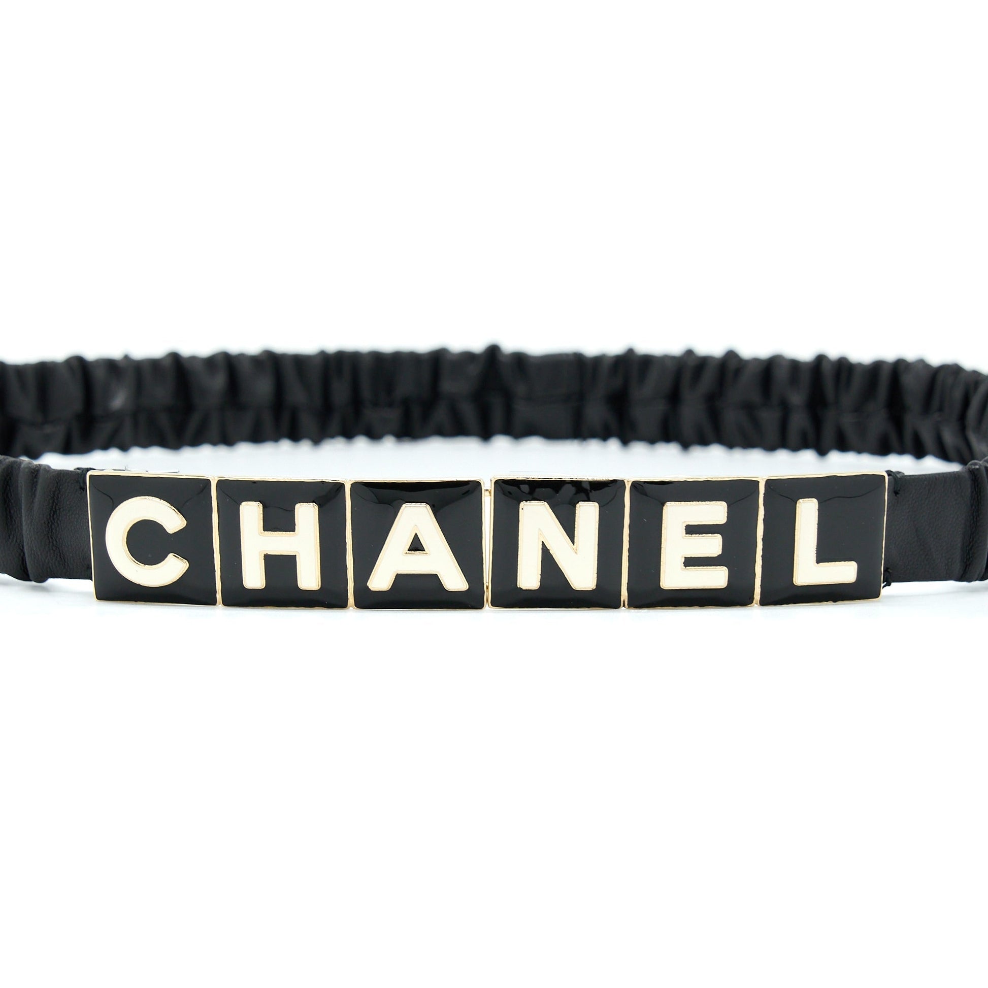Chanel Belt Lambskin Black White