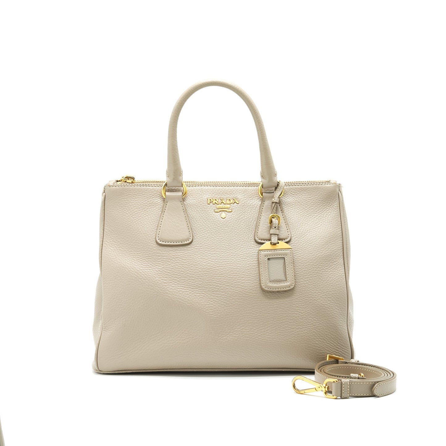 Prada Grained Calfskin Double Zip Tote Purse Light Tote Bag