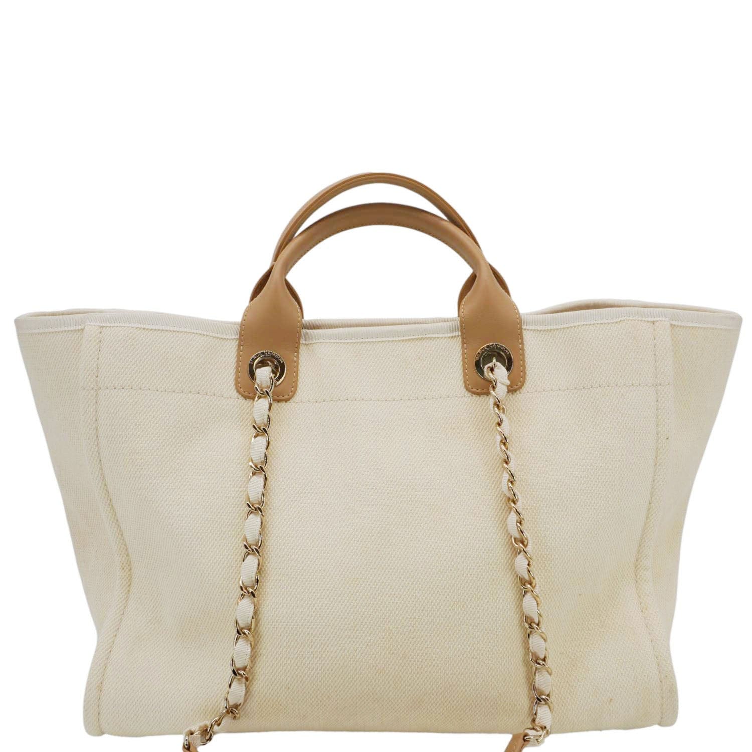 Chanel Deauville Pearl Embellished Cream Canvas Travel Bag