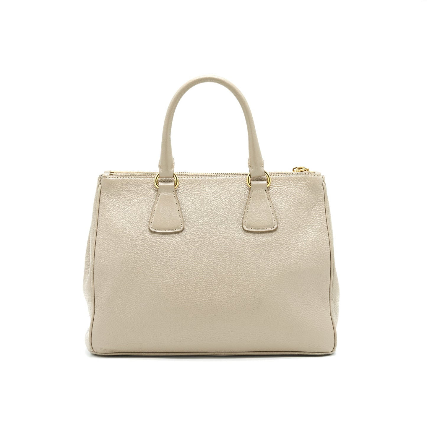 Prada Grained Calfskin Double Zip Tote Purse Light Tote Bag