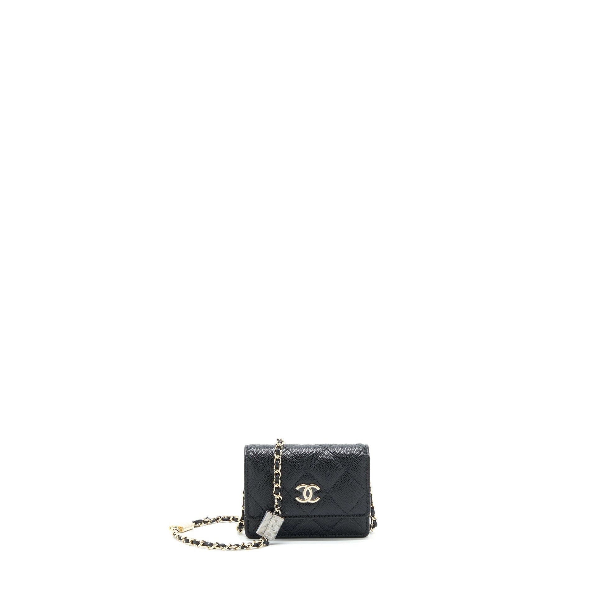 Chanel 21k Caviar flap cardholder LGHW Black Wallet Case