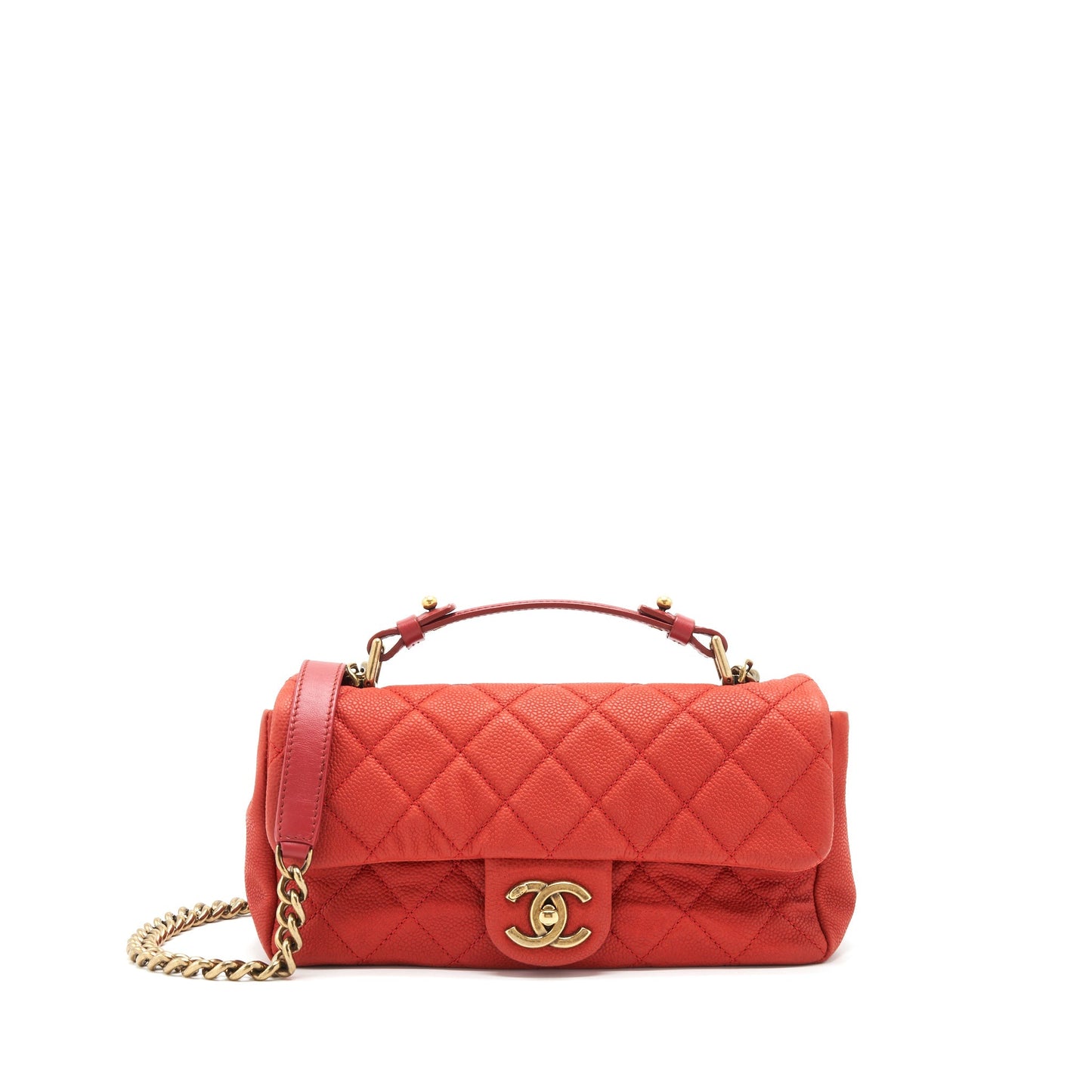 Chanel top handle rectangular flap grained calfskin Red Shoulder Bag