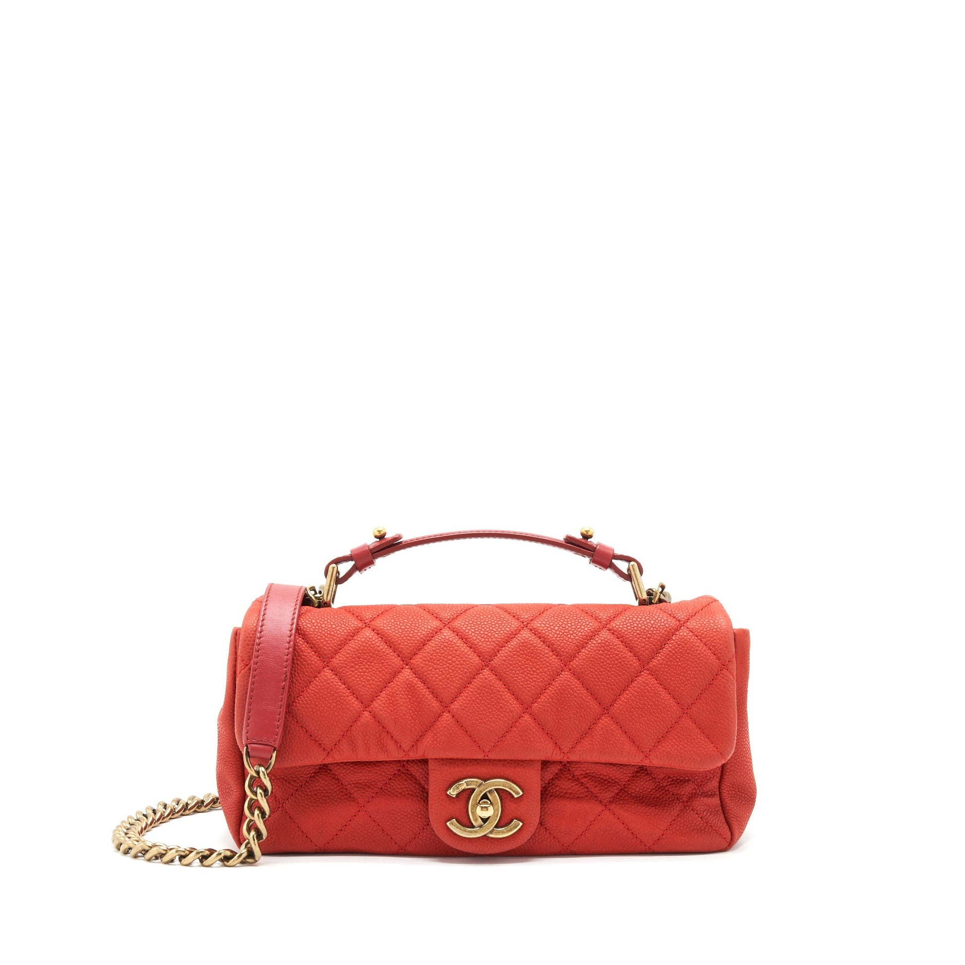 Chanel top handle rectangular flap grained calfskin Red Shoulder Bag