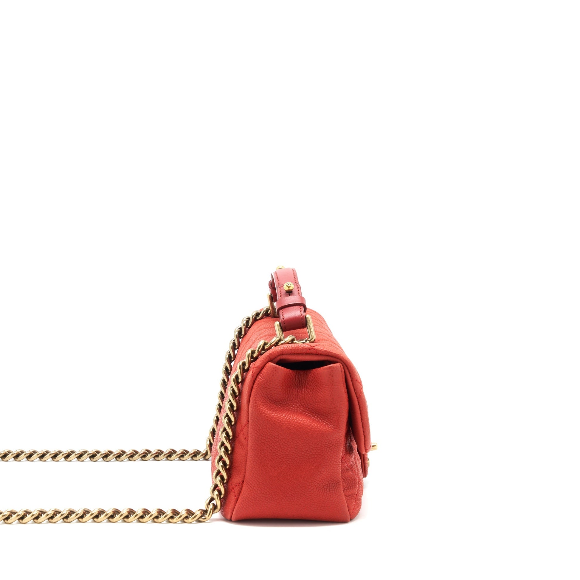 Chanel top handle rectangular flap grained calfskin Red Shoulder Bag